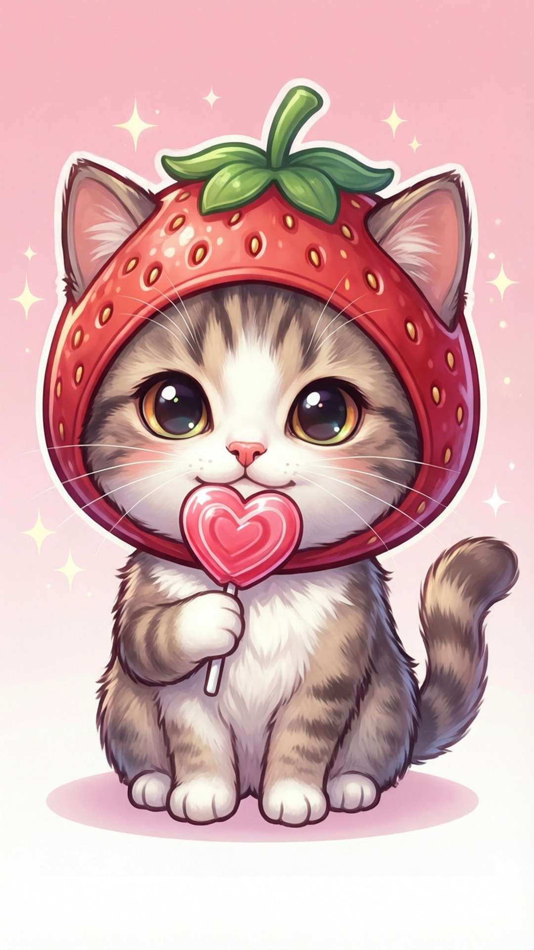 Jordbærkat med slikkepind Wallpapers