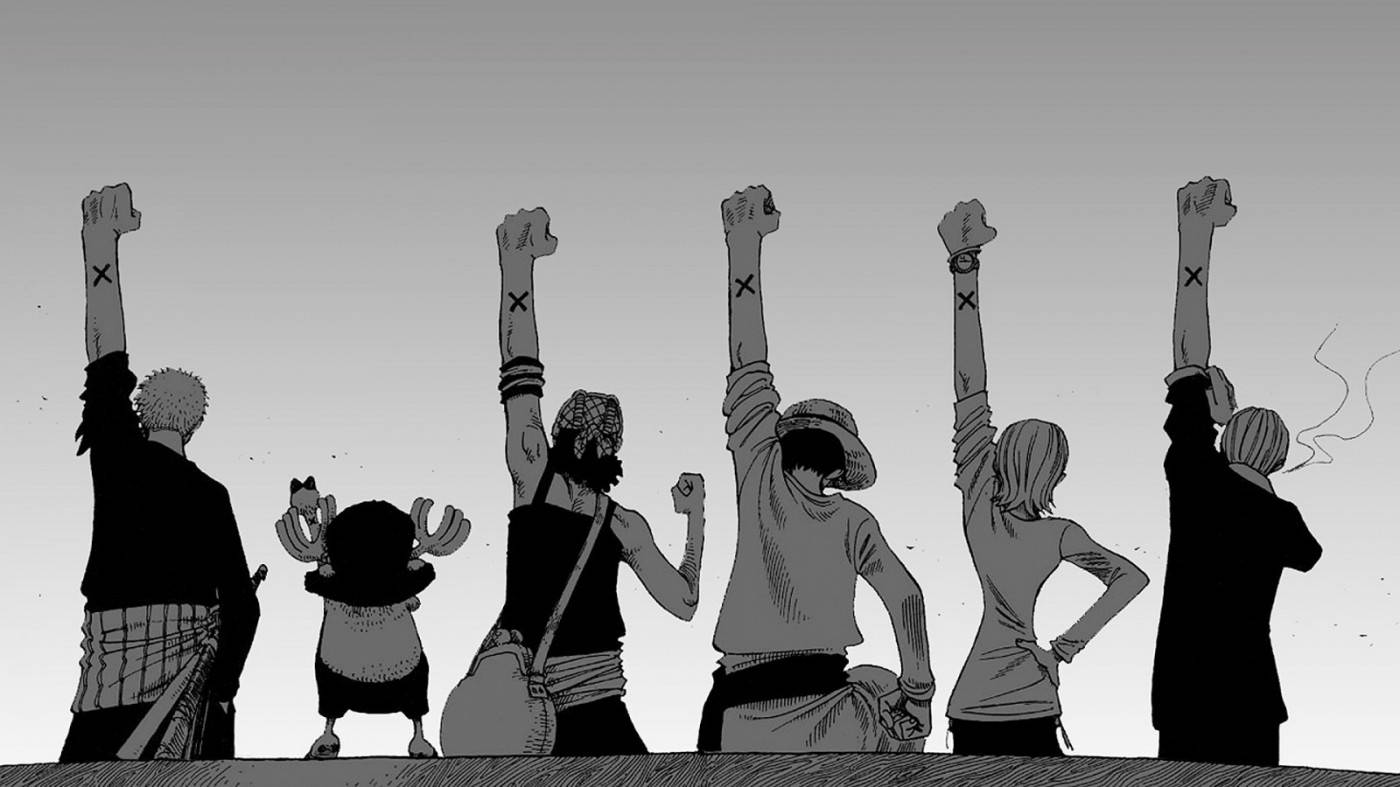 Jubelholdet og Luffy i sort og hvid Wallpapers