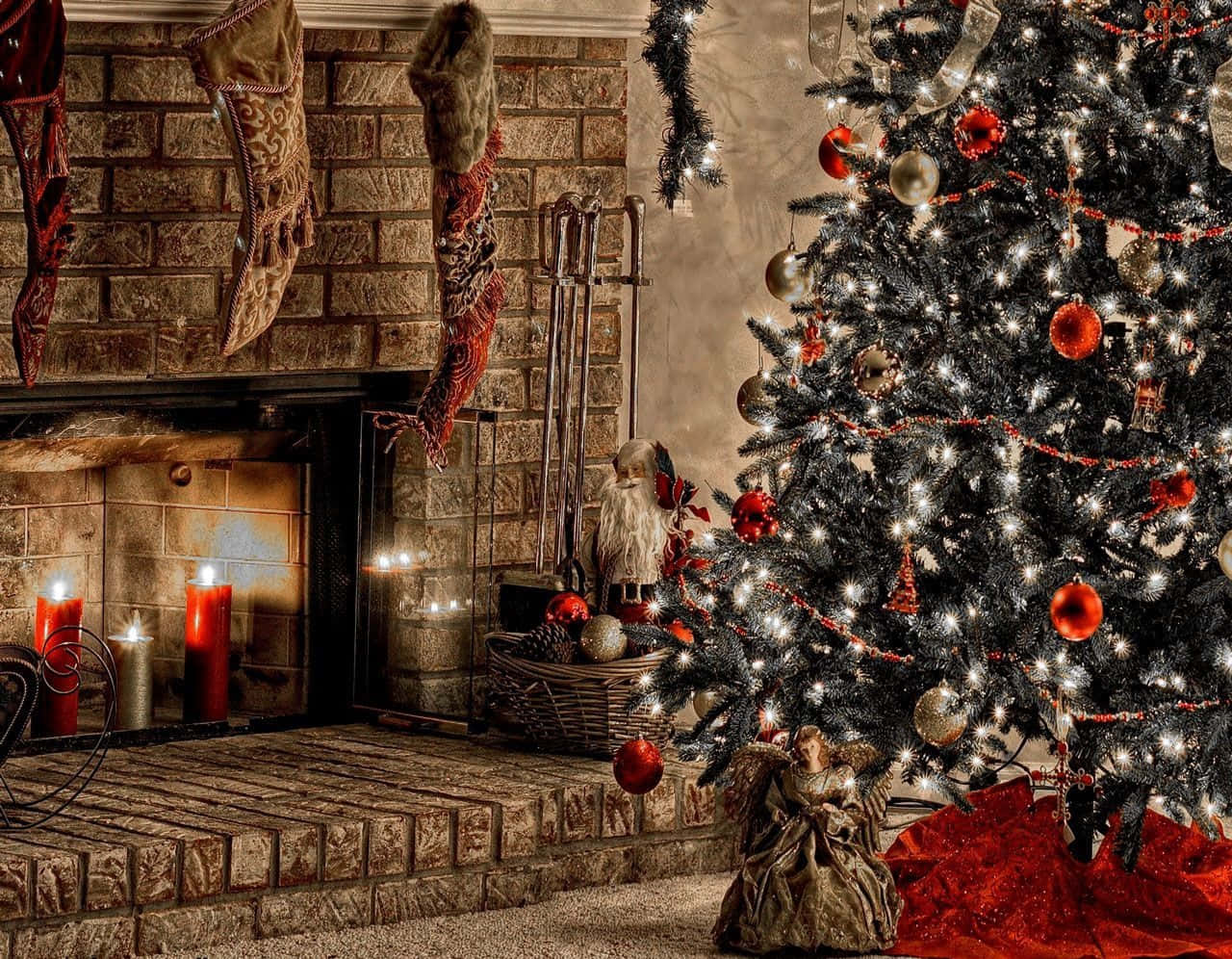 Julebaggrund med murstenspejs Wallpapers