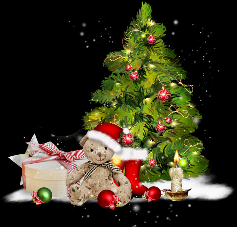 Julebjørn og juletræ Wallpapers