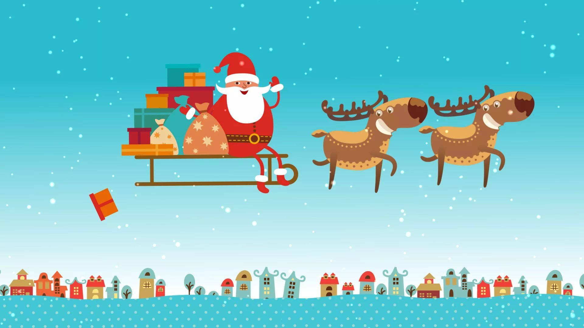 Julemanden, rensdyr og slæde – sjov julebaggrund Wallpapers