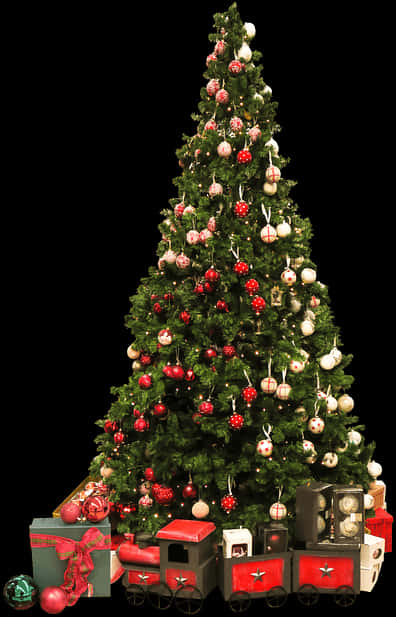 Julepyntet juletræ med tog Wallpapers