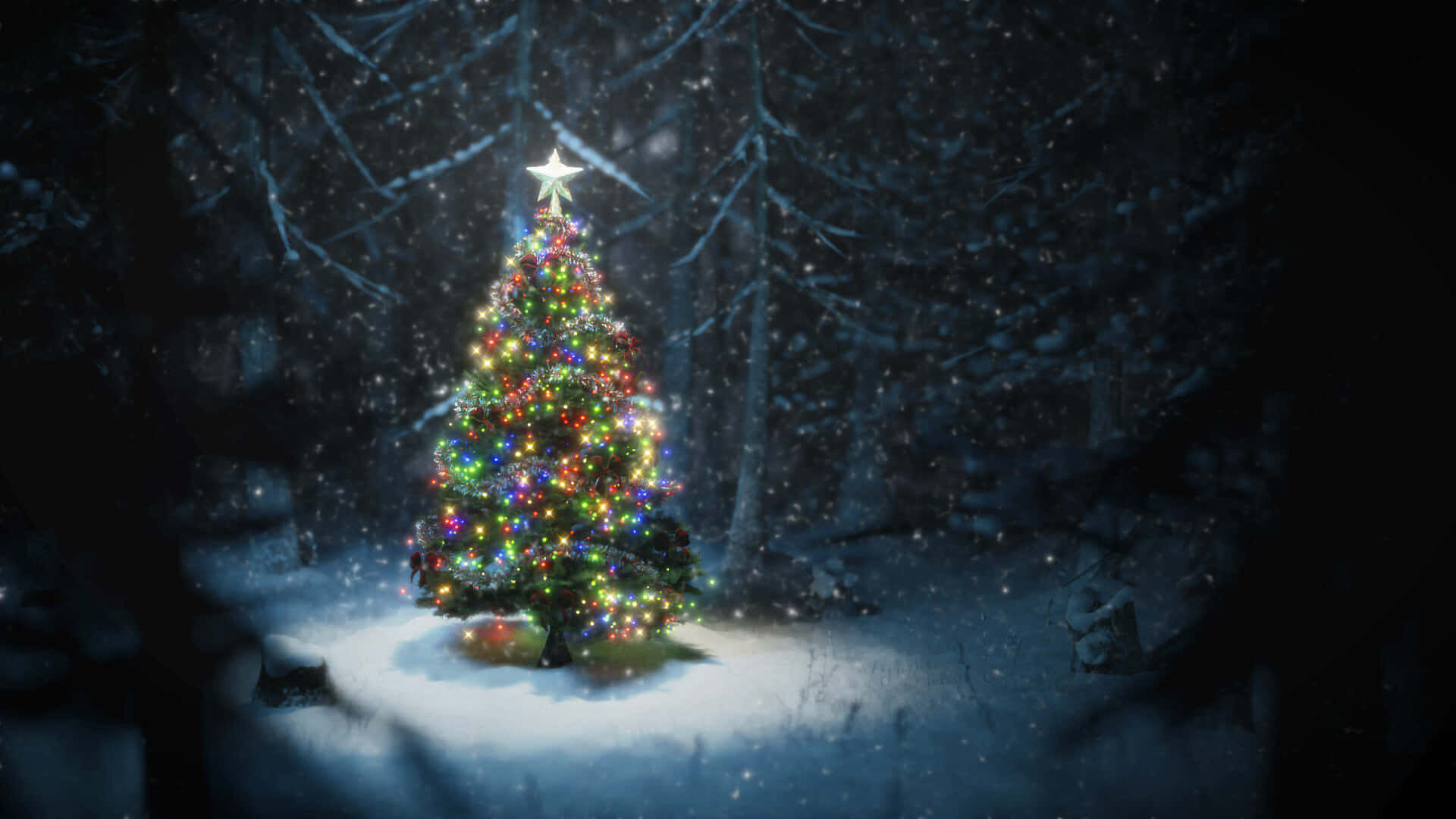 Juletræ med pynt og lys Wallpapers