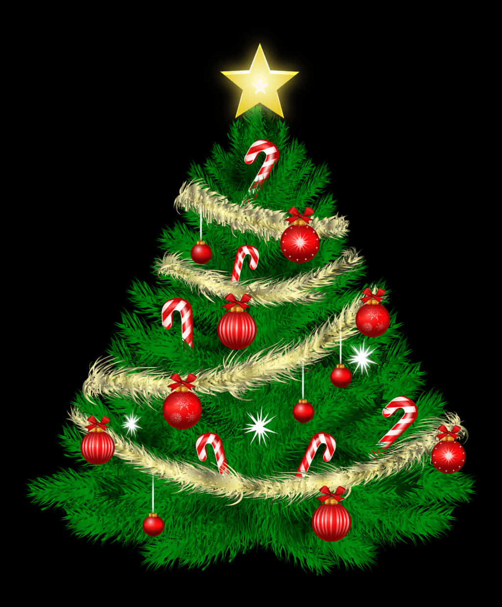 Juletræ med røde kugler og slikstokke Wallpapers