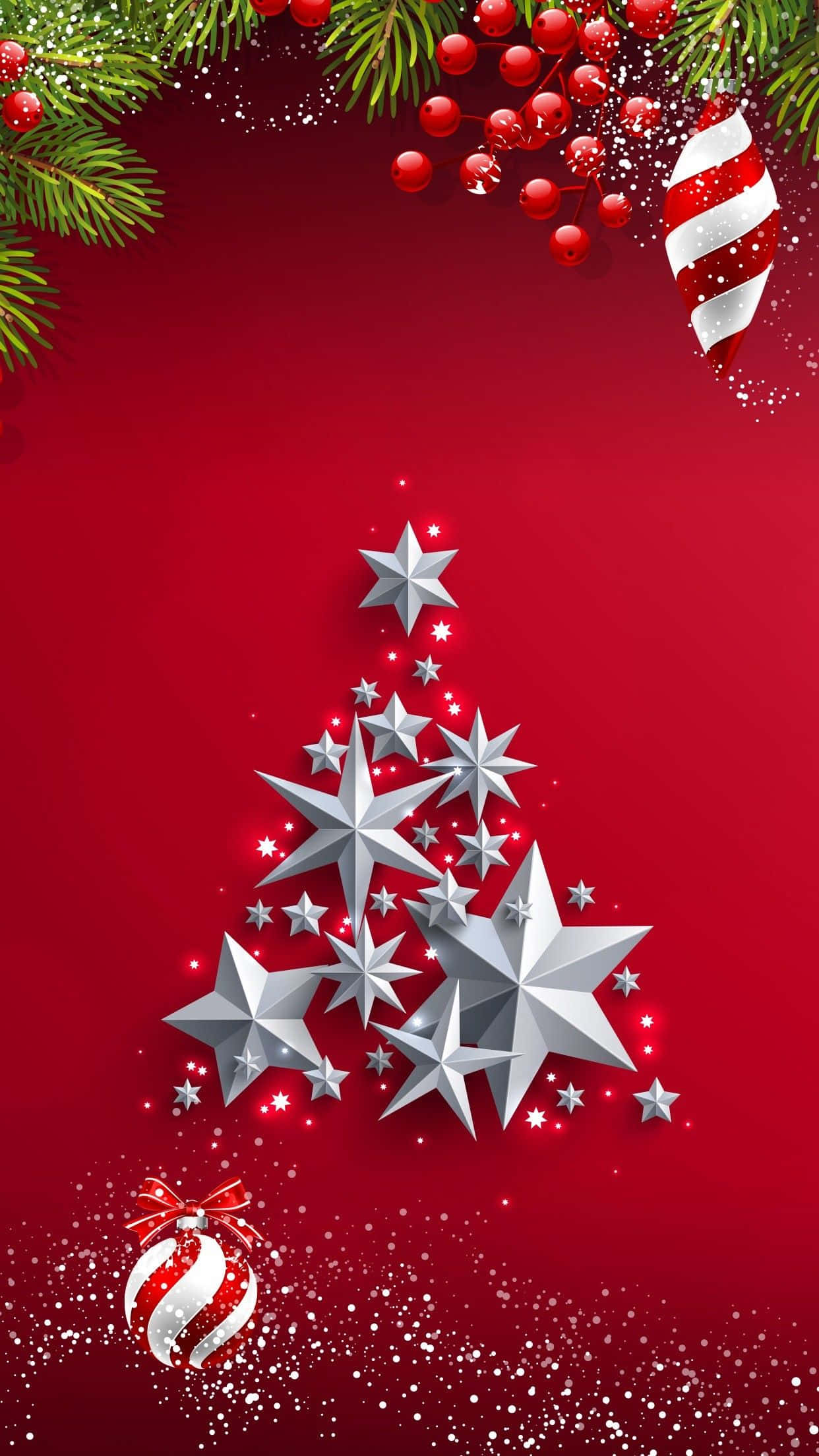 juletræ med stjerner på en rød baggrund Wallpapers