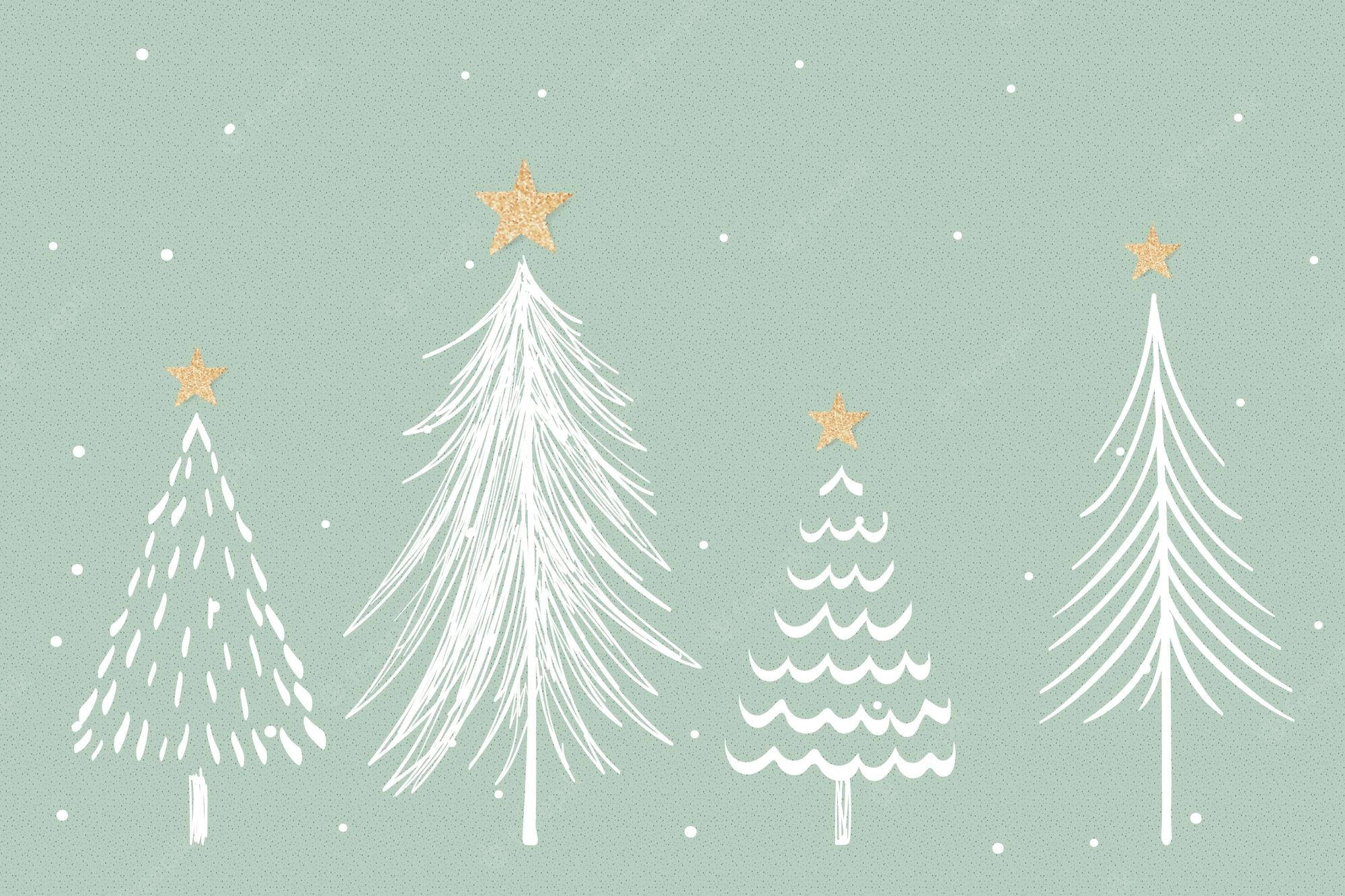 Juletræer grøn og hvid æstetik Wallpapers
