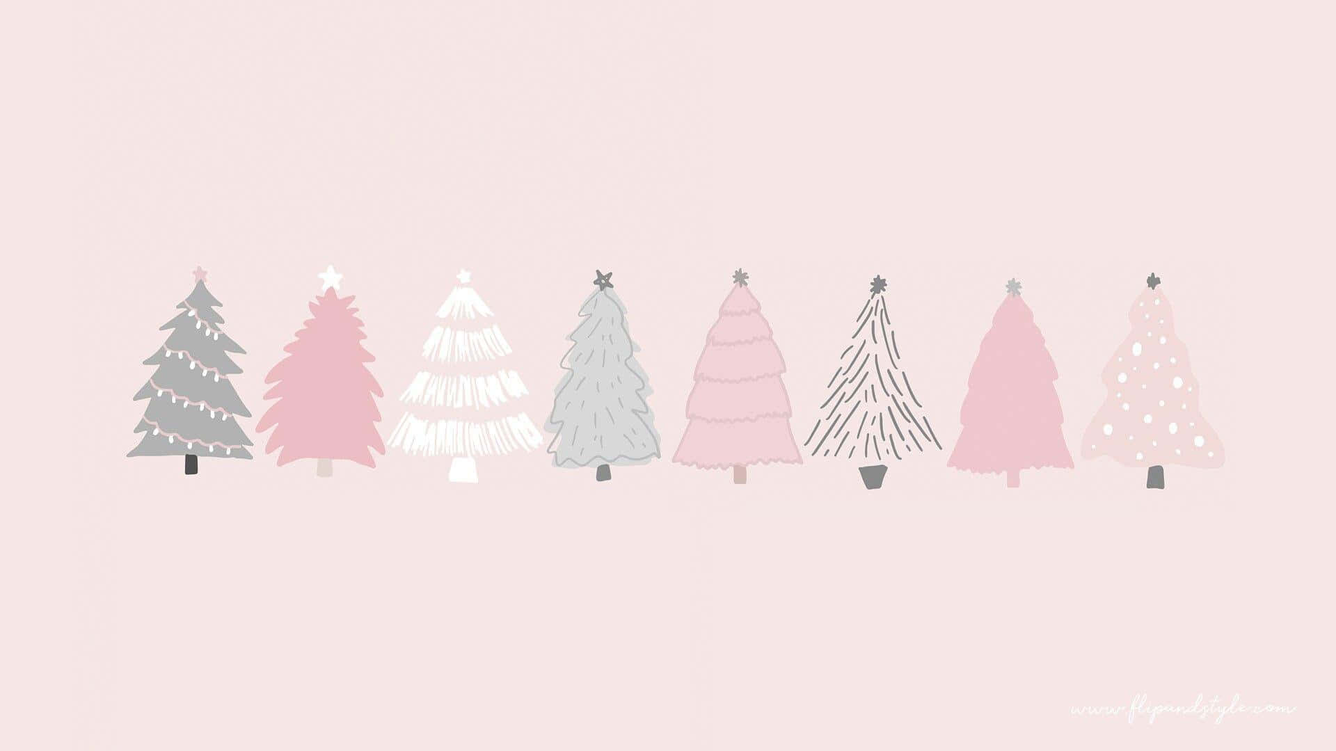 juletræer på en lyserød baggrund Wallpapers