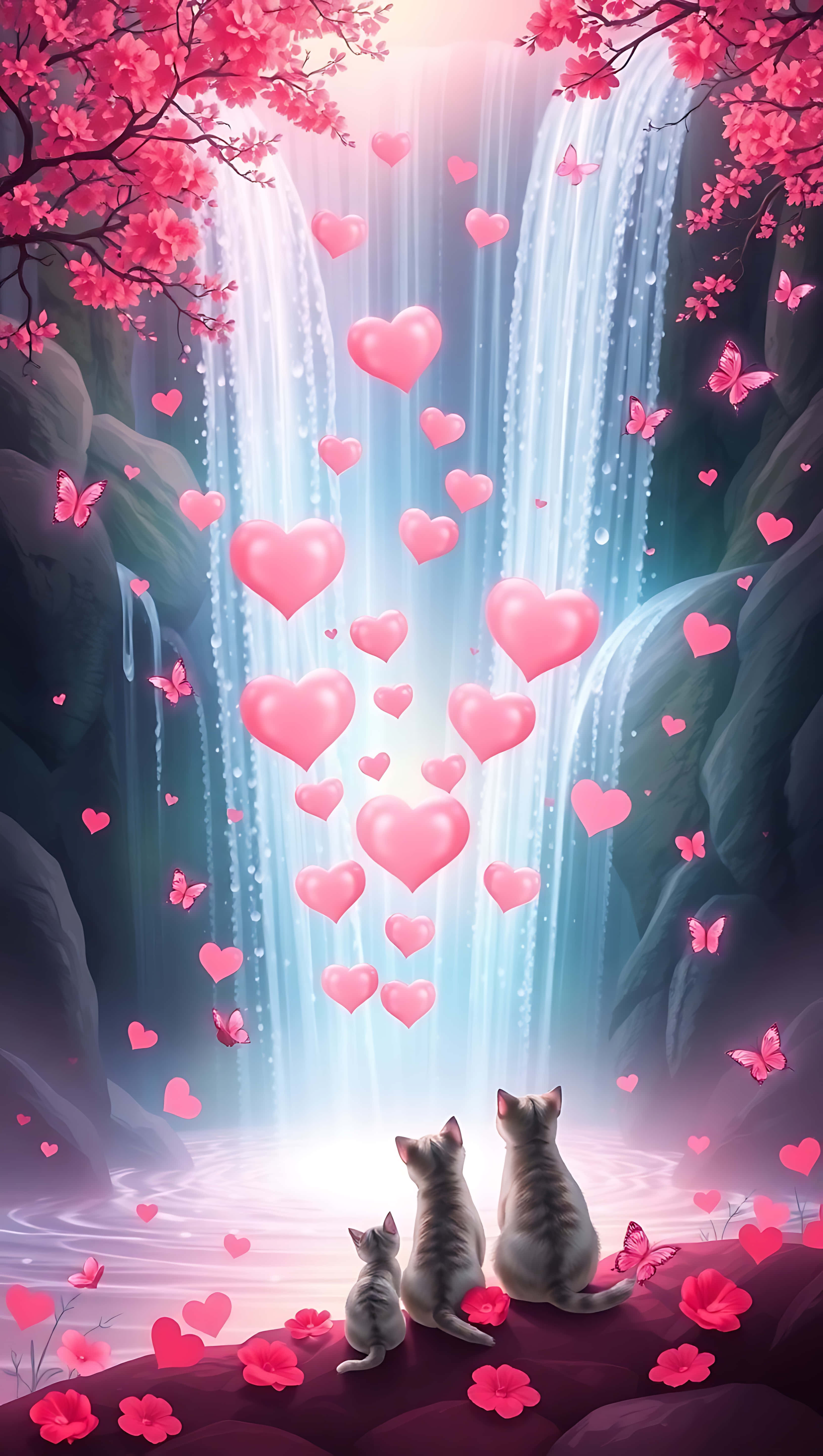 Kærlighedskaskader: Vandfald af hjerter, smartphone wallpaper Wallpapers