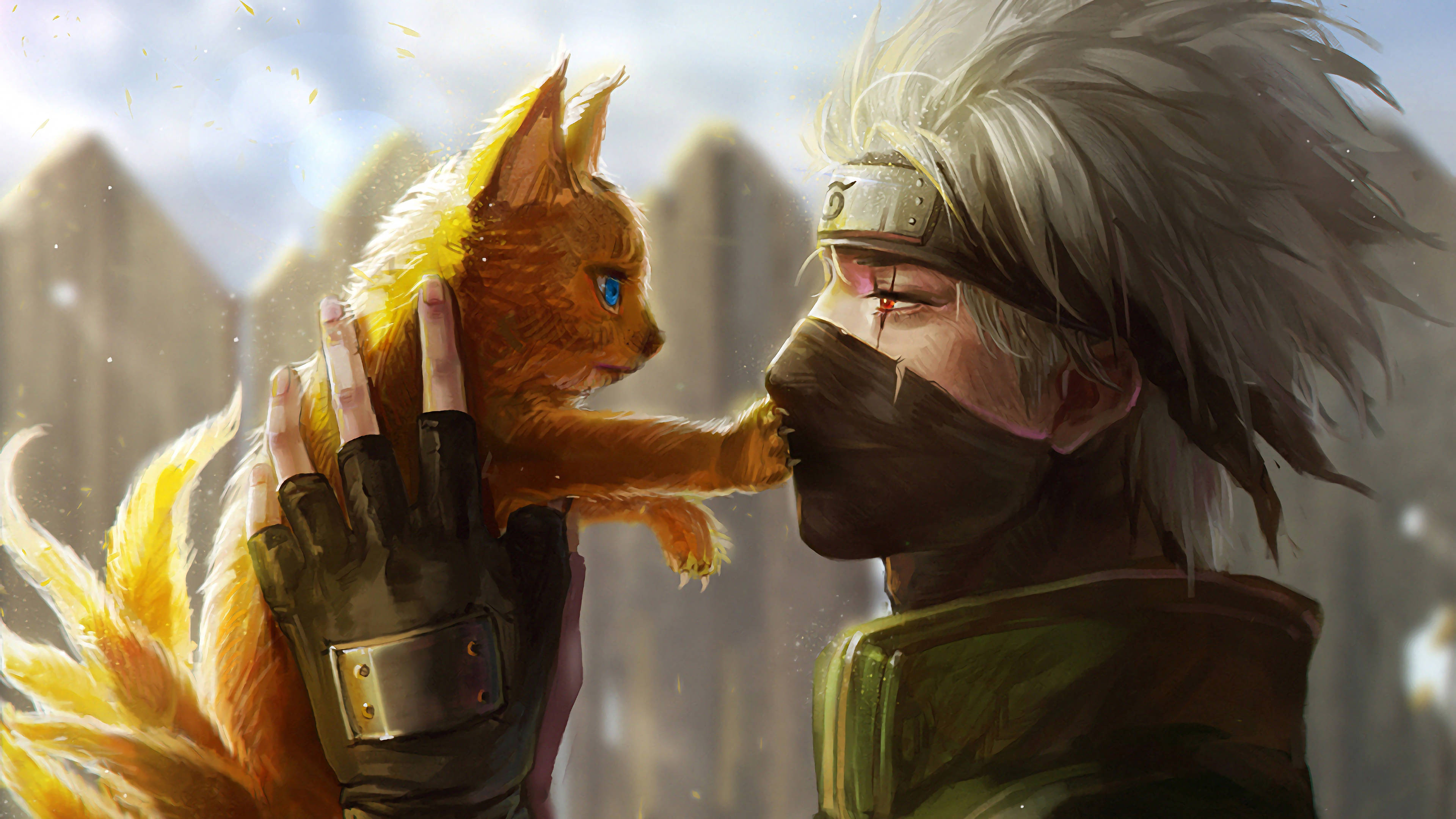 Kakashi 4K holder på en ni-halet kat Wallpapers