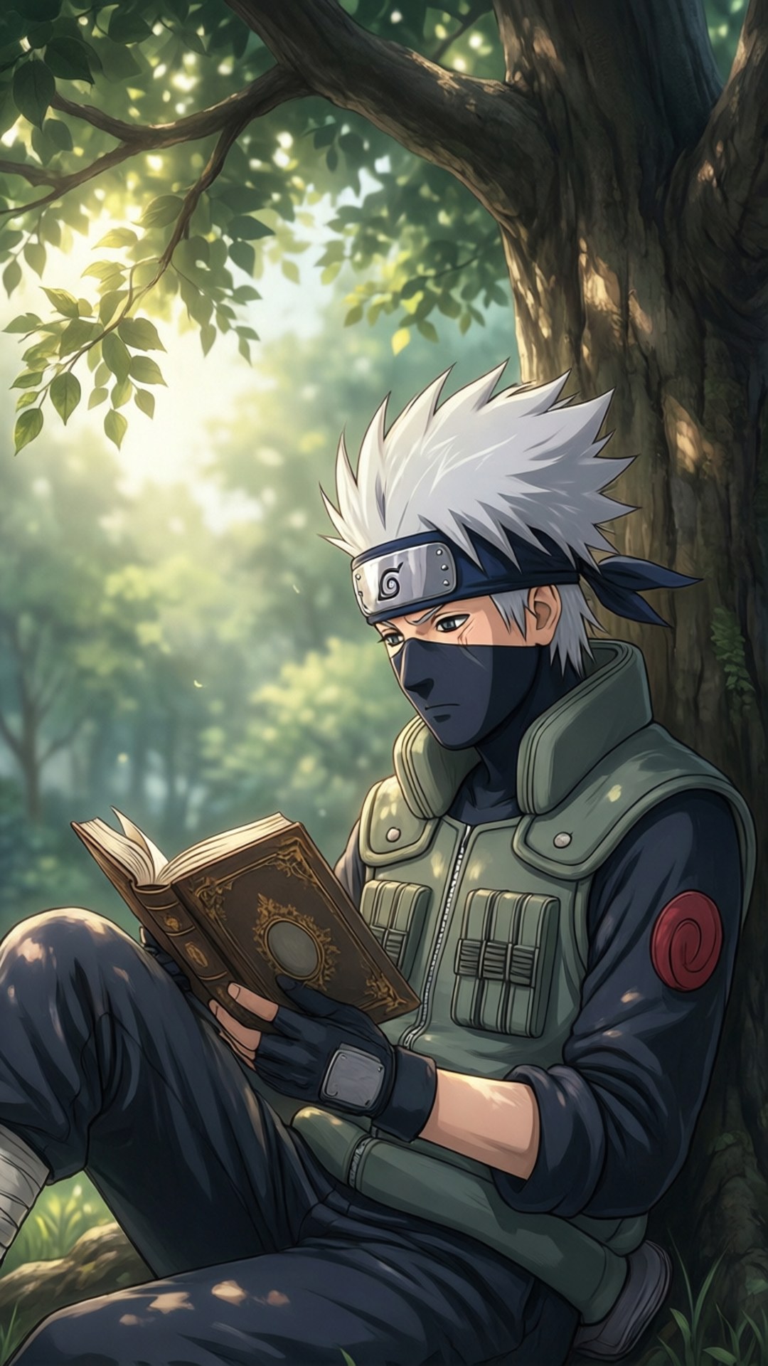 Kakashi læser under træ Wallpapers