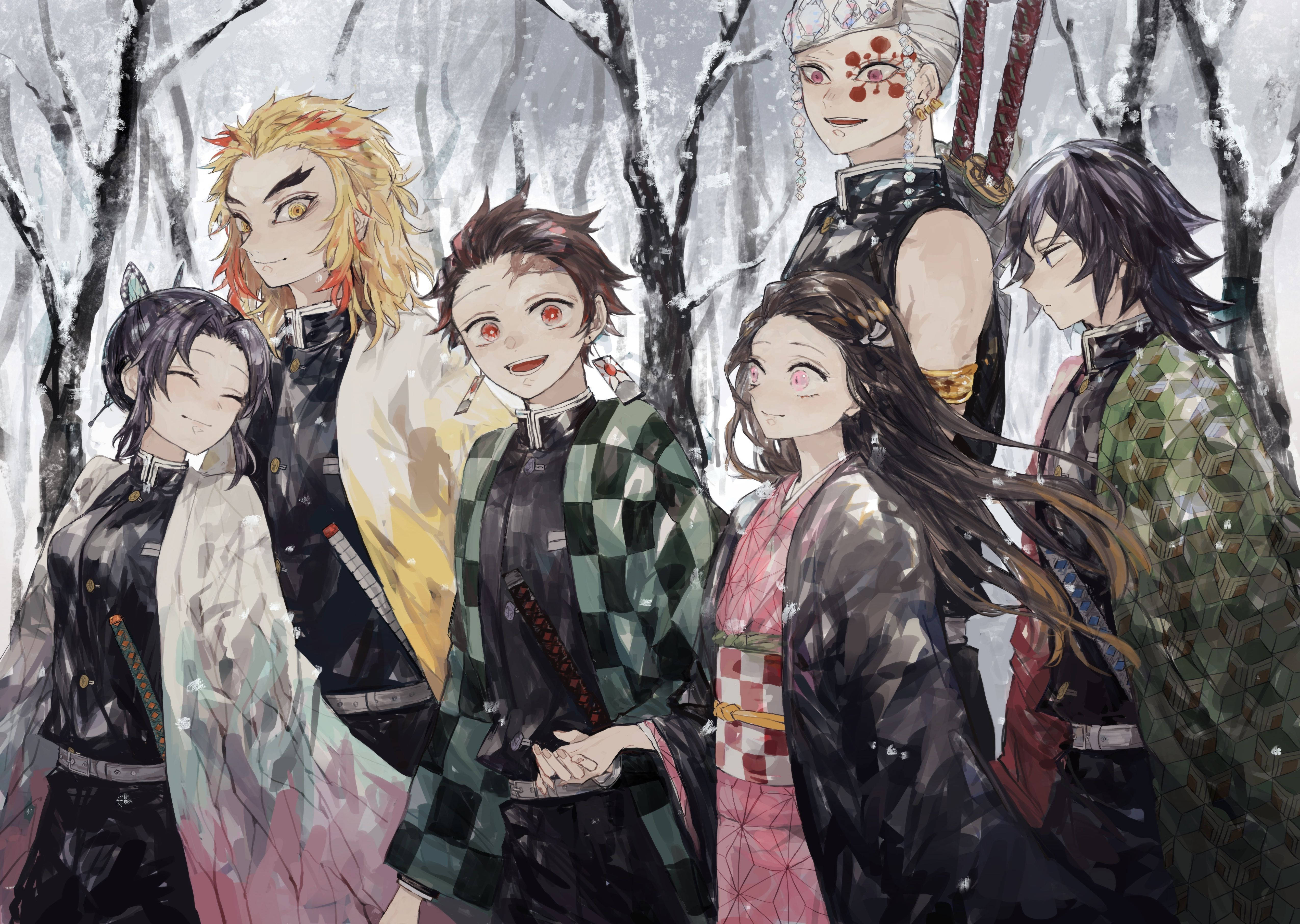Kamado-søskendenes rejse gennem Demon Slayer-korpset med deres Hashira Wallpapers