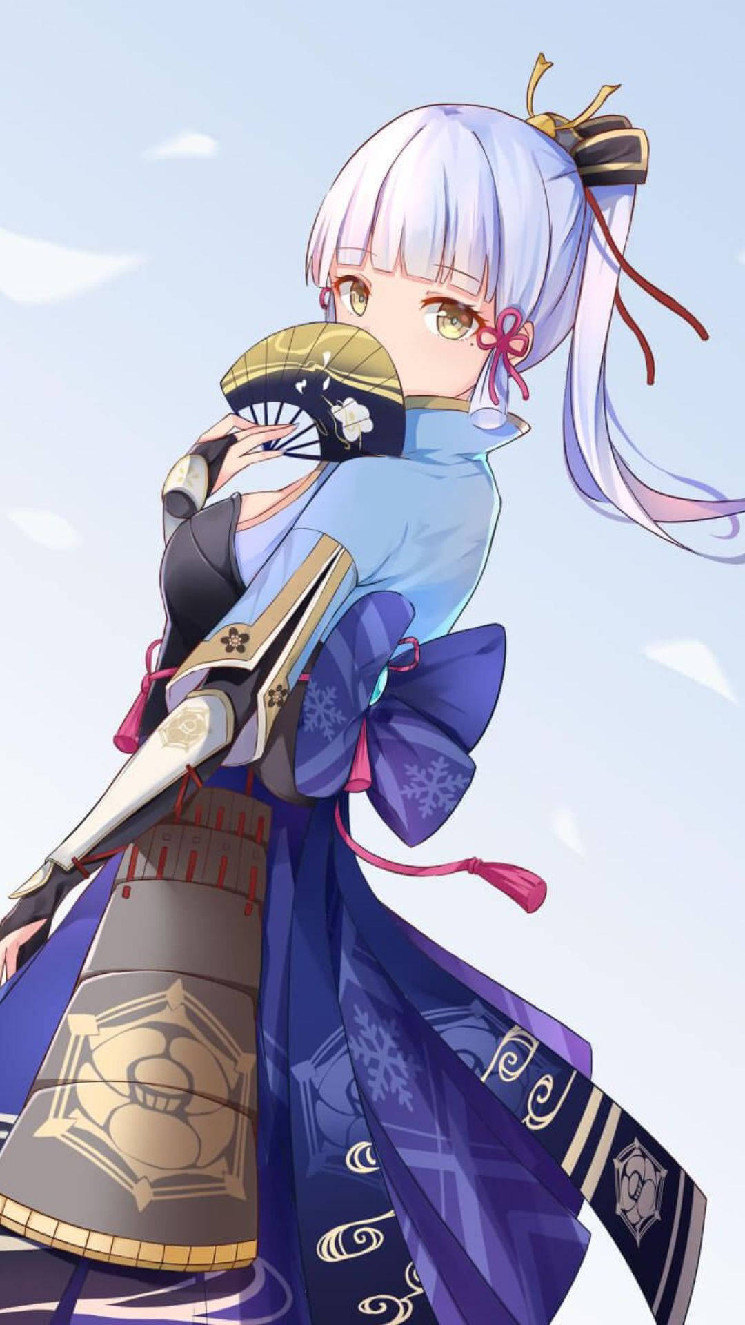 Kamisato Ayaka fra Genshin Impact på telefonskærm Wallpapers