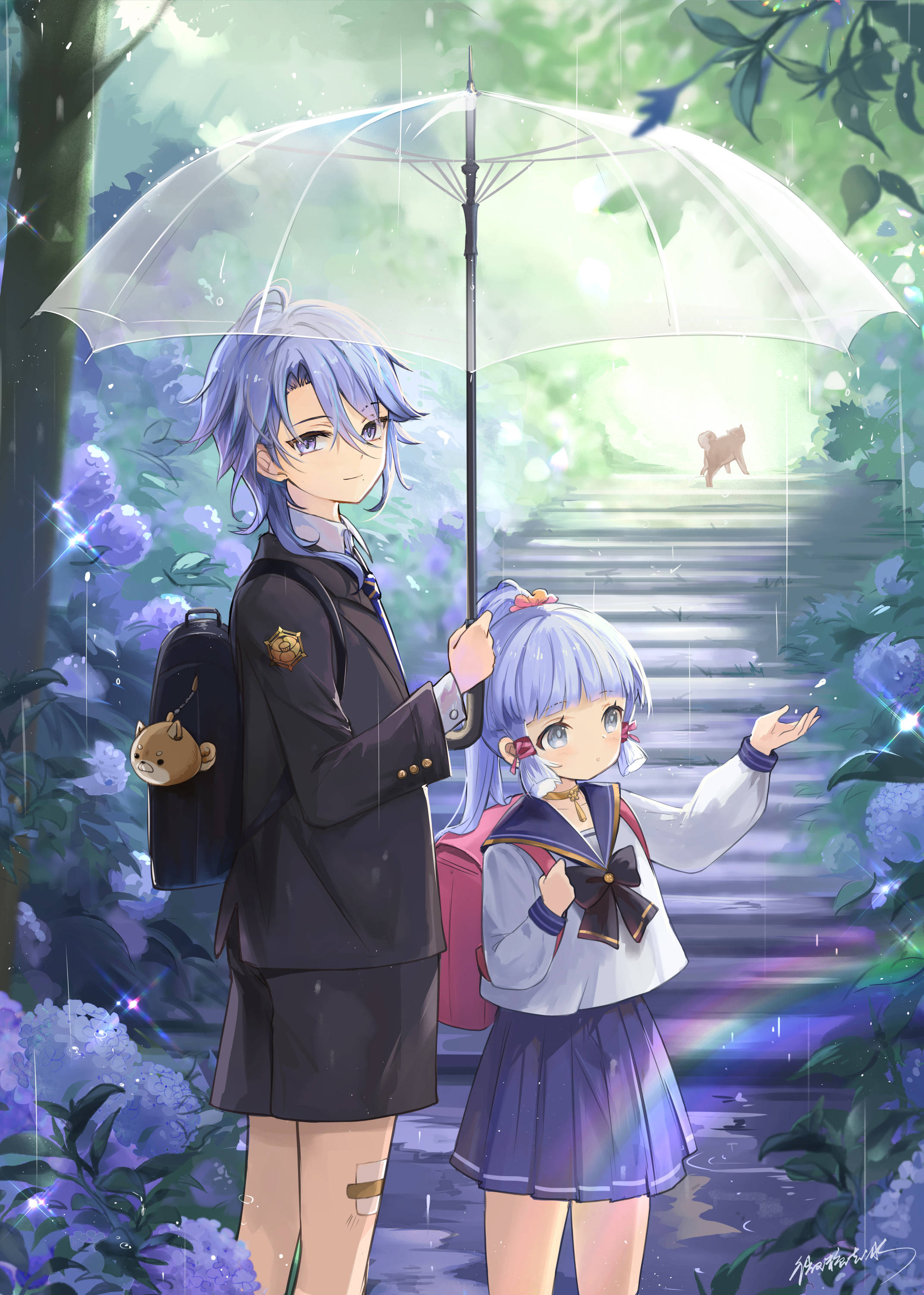 Kamisato Ayato i sin signaturskoleuniform Wallpapers