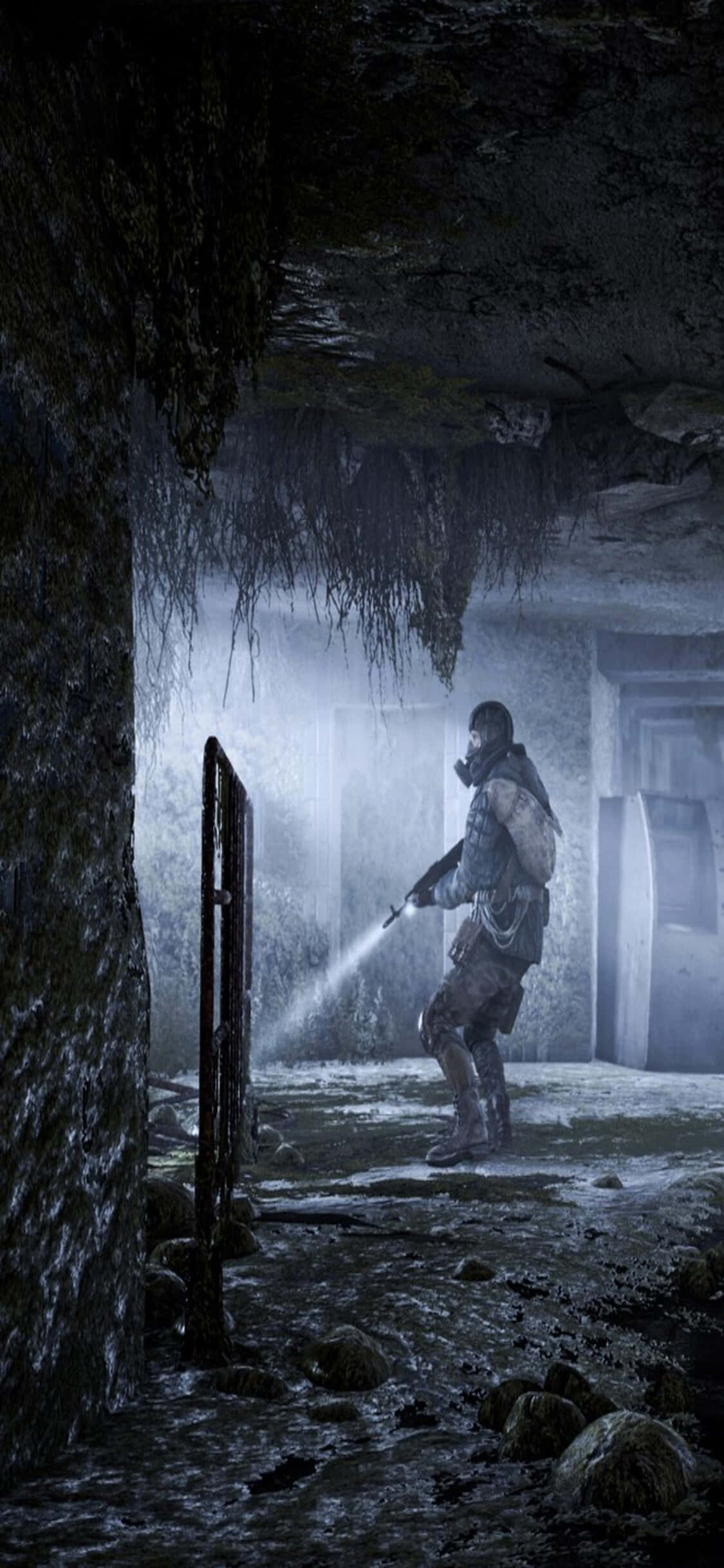 Karakter med lommelygte iPhone X Metro Last Light Baggrund Wallpapers