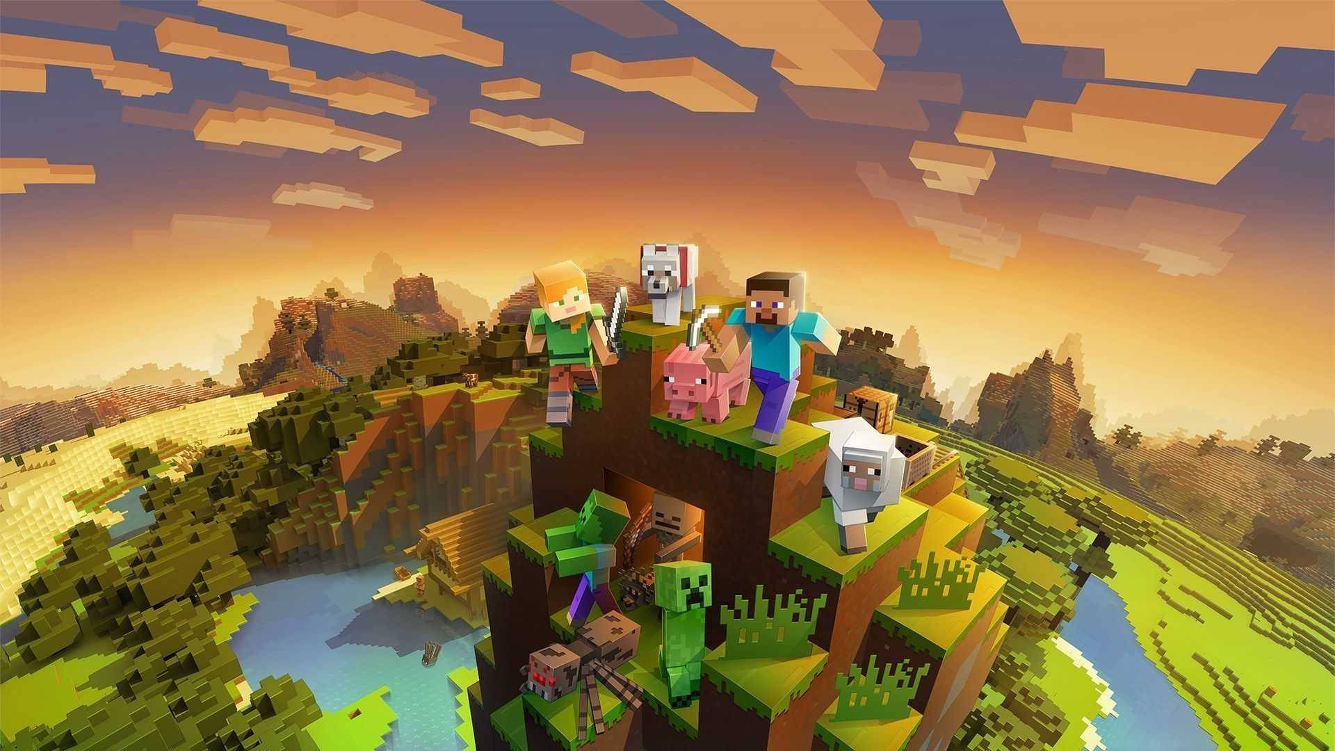 Karakterer på bjerg i Minecraft HD Wallpapers