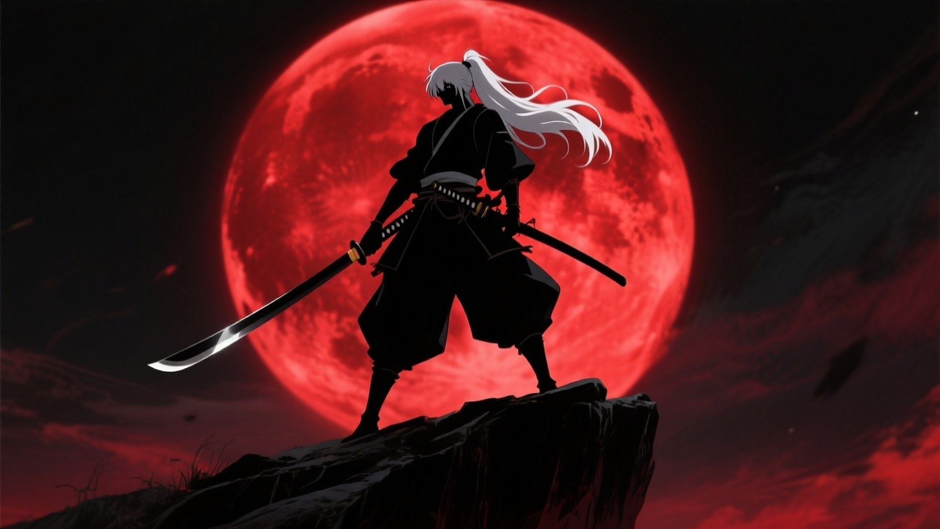 Karminrød måne samurai Wallpapers