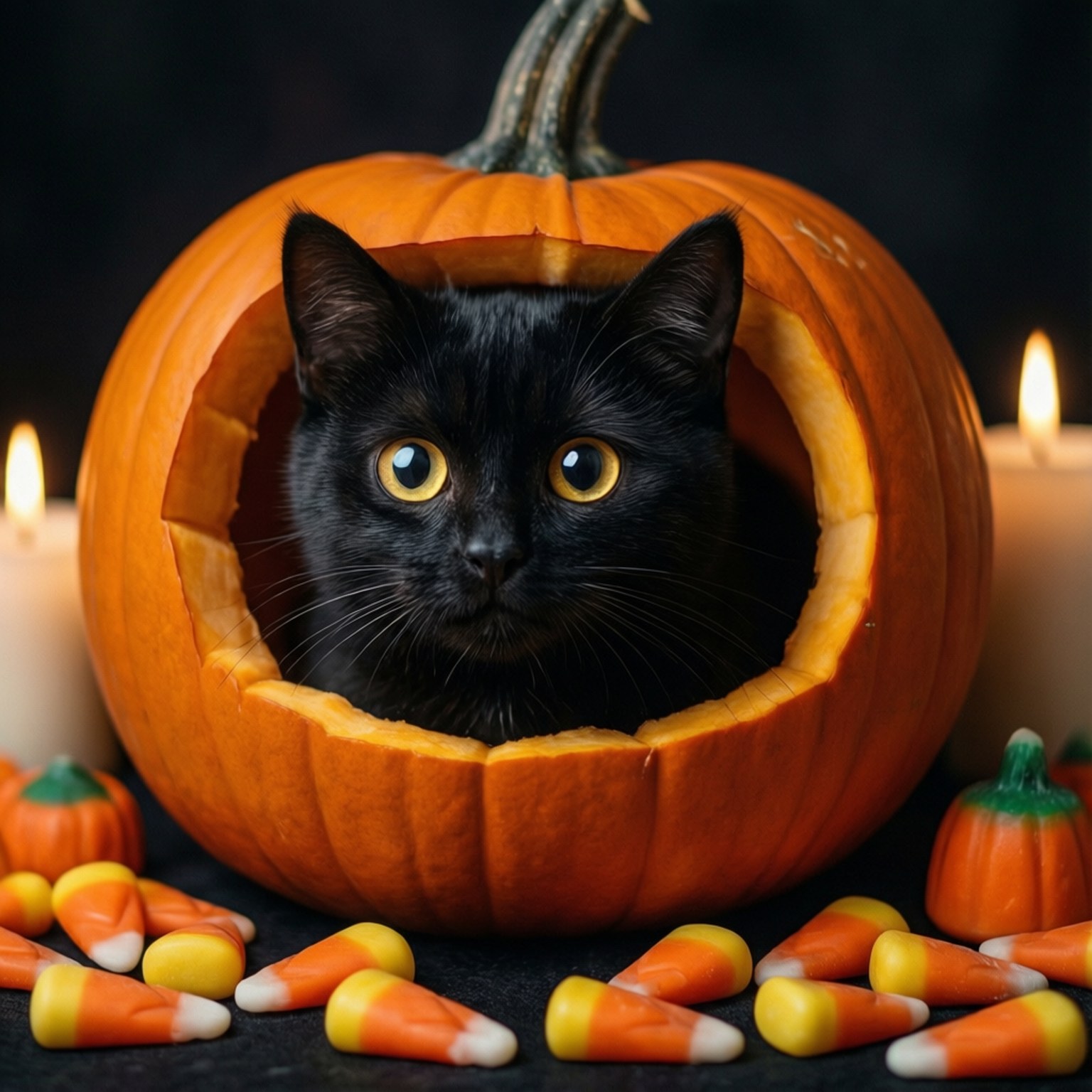 Kat kigger ud fra græskar Wallpapers