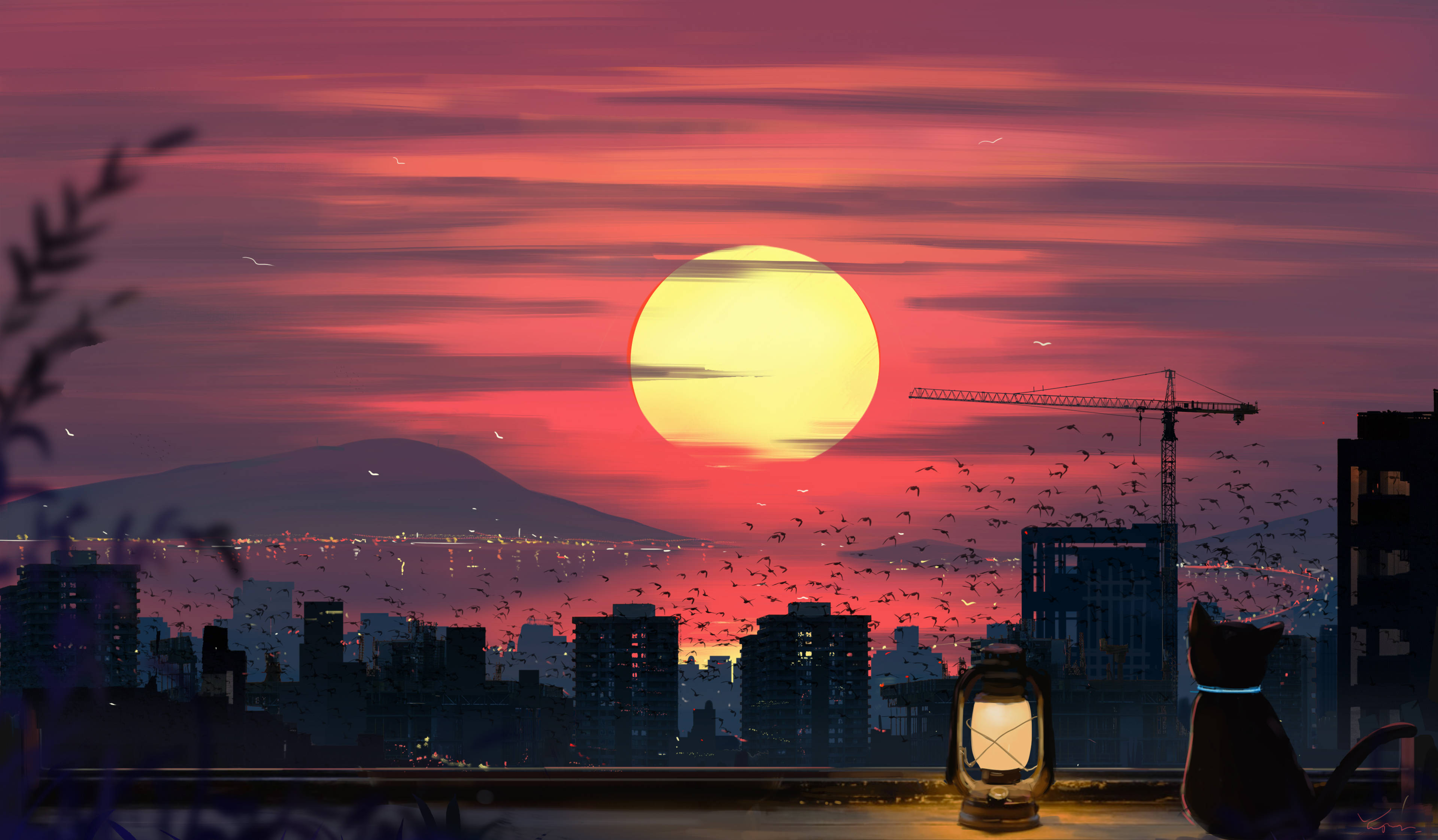 Kat og solnedgang computerlåseskærm Wallpapers