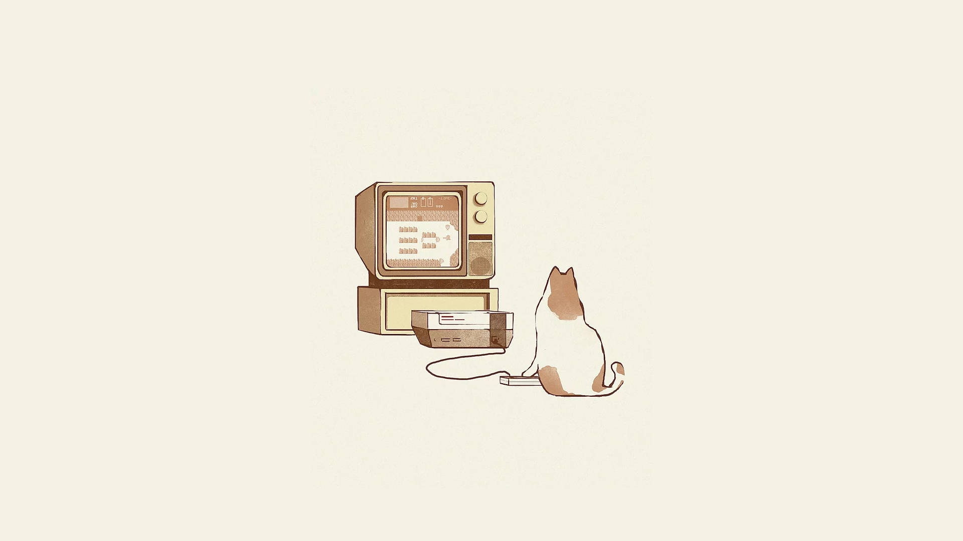 Kat spiller computerspil minimalistisk æstetik laptop Wallpapers