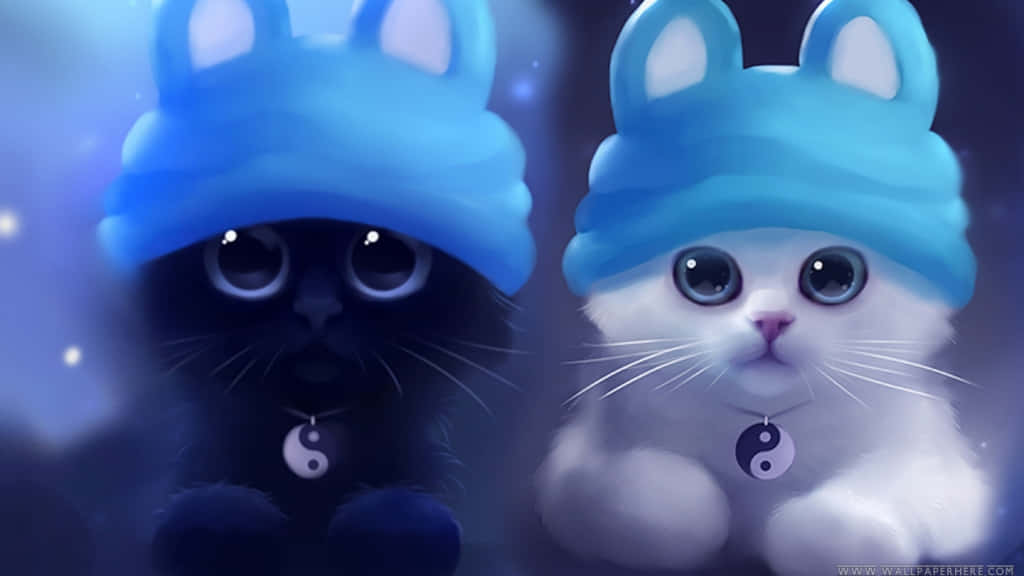 Kawaii Anime Kat med Kaninhat Wallpapers