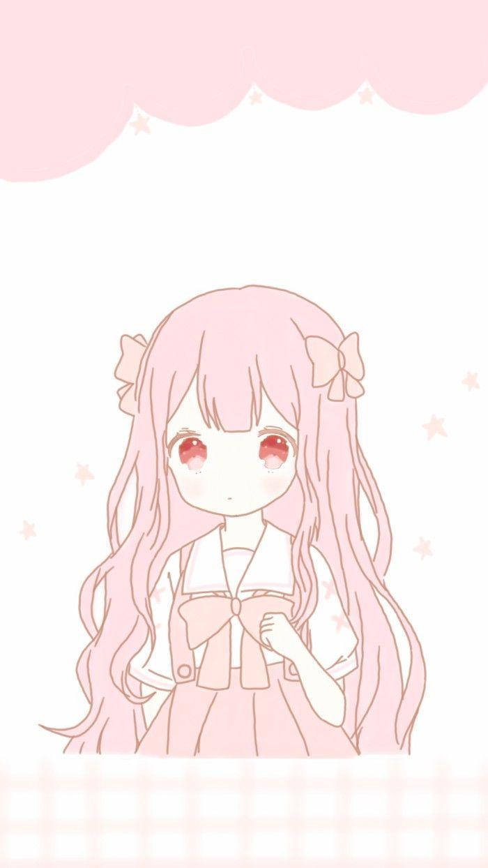Kawaii Anime-pige med lyserøde sløjfer Wallpapers