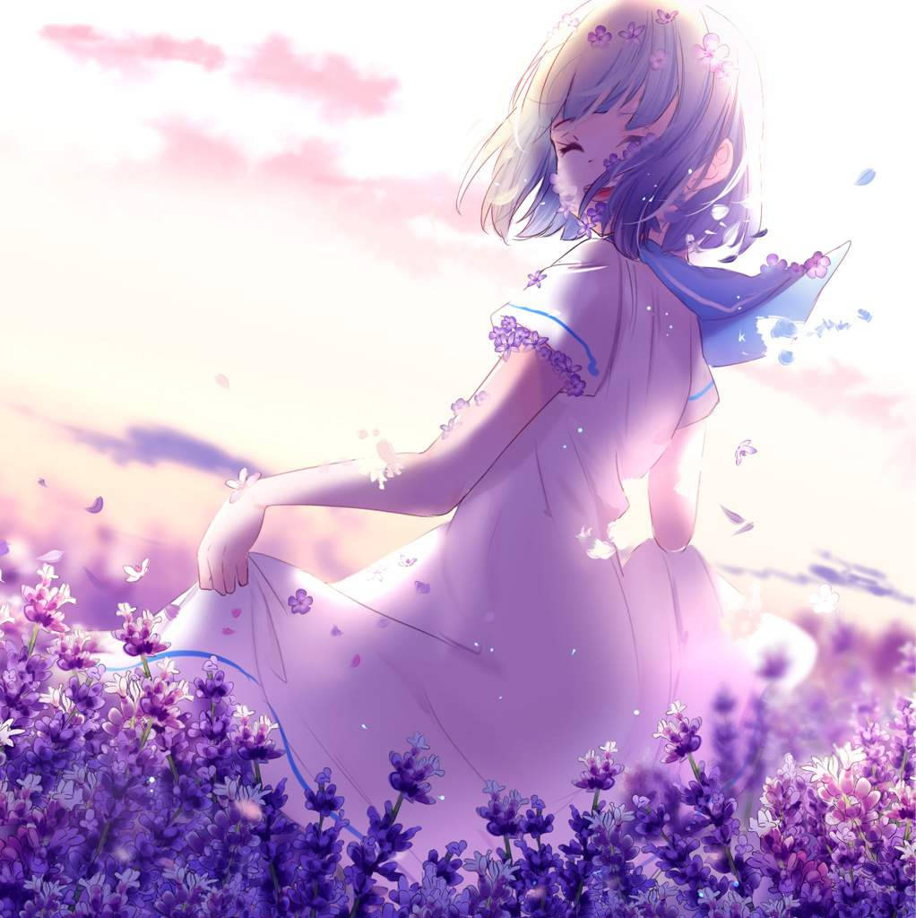 Kawaii Anime Pige på Blomstermark Wallpapers