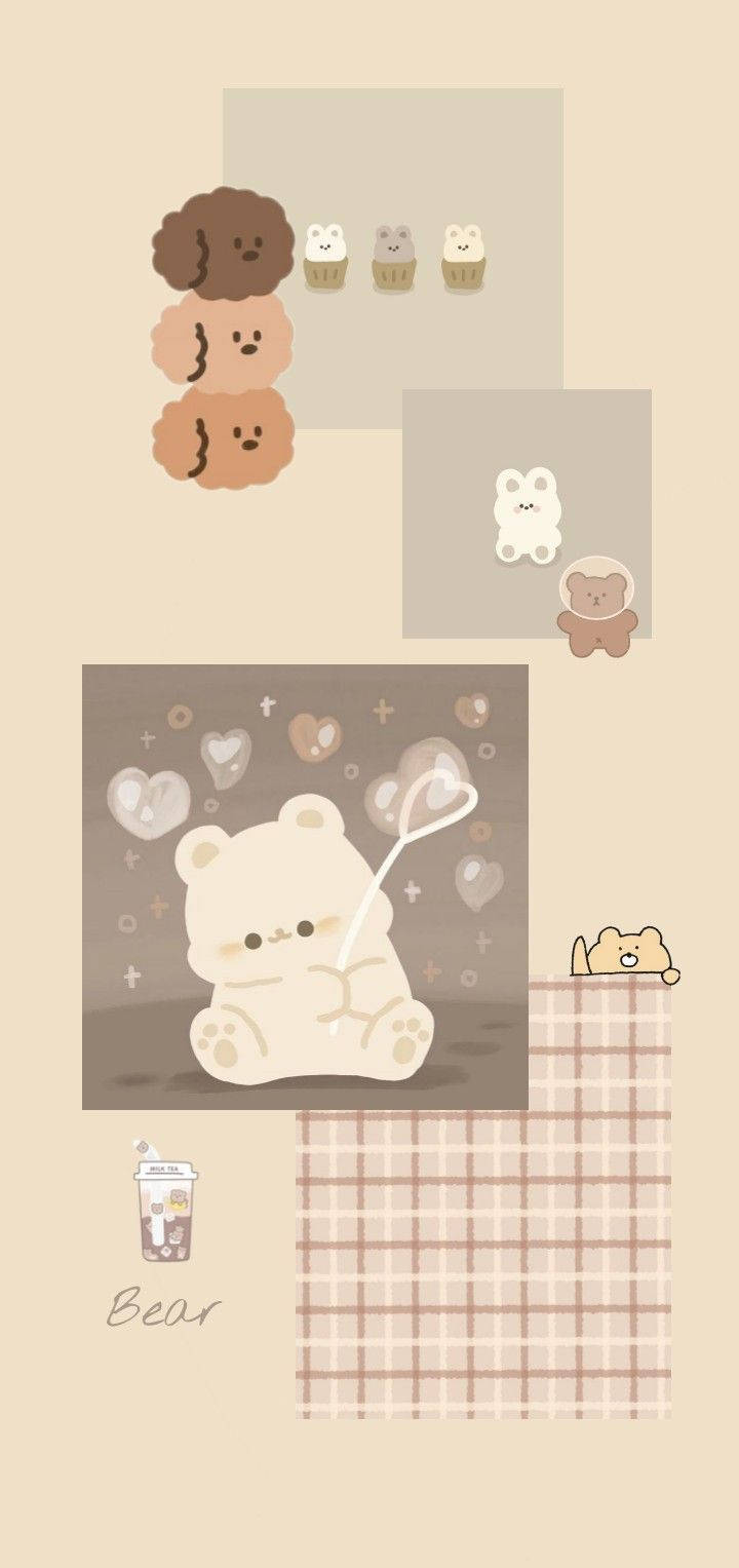Kawaii bjørne beige æstetik Wallpapers