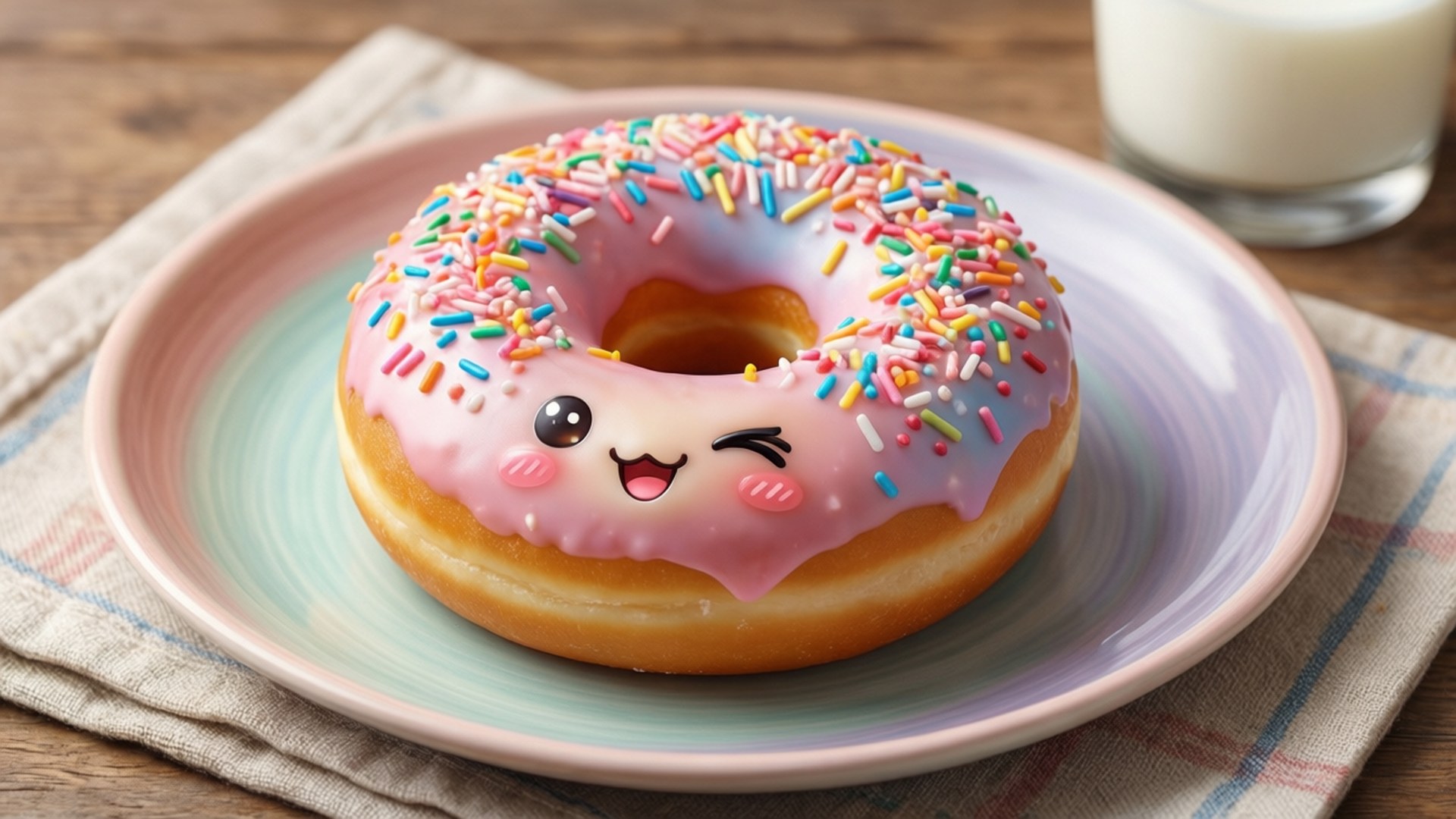 Kawaii Donut og Mælk Wallpapers