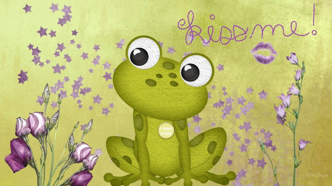 Kawaii frø i en blomsterhave Wallpapers