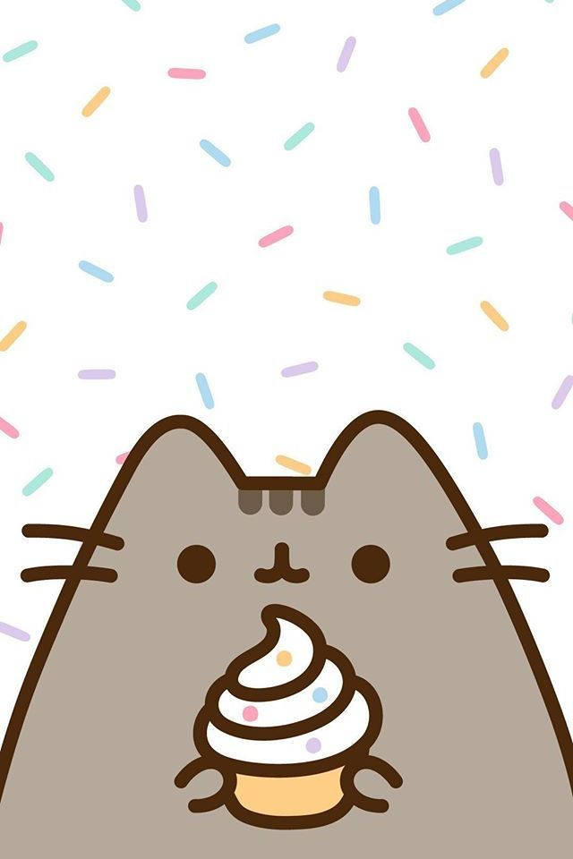 Kawaii HD Pusheen med en cupcake Wallpapers