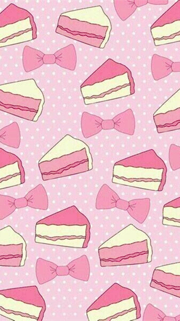 Kawaii lyserød kage og bånd collage Wallpapers
