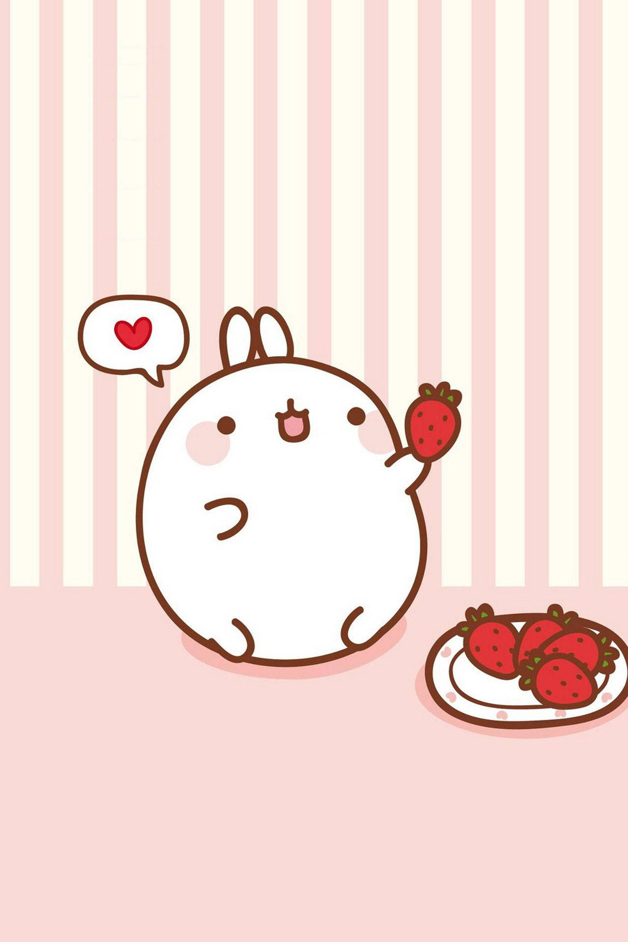 Kawaii Molang nyder et hjertefyldt måltid Wallpapers