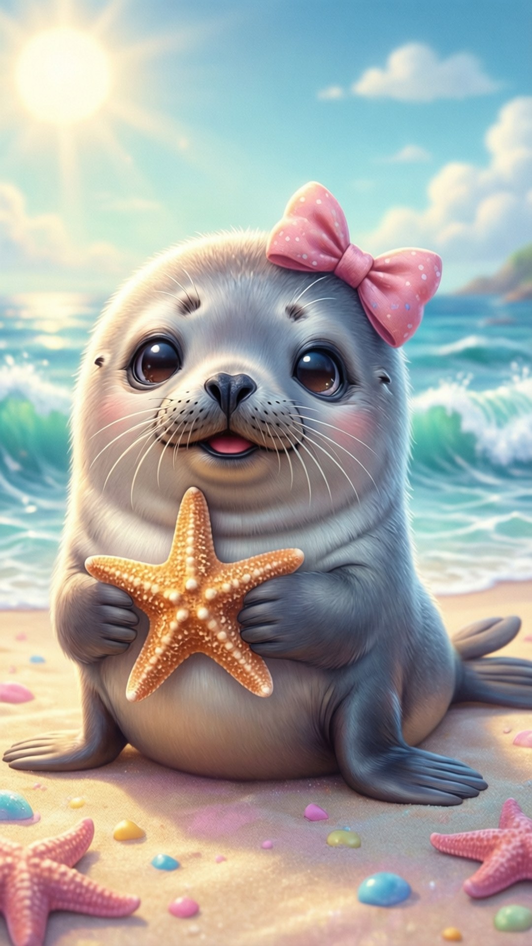 Kawaii sæl på stranden Wallpapers
