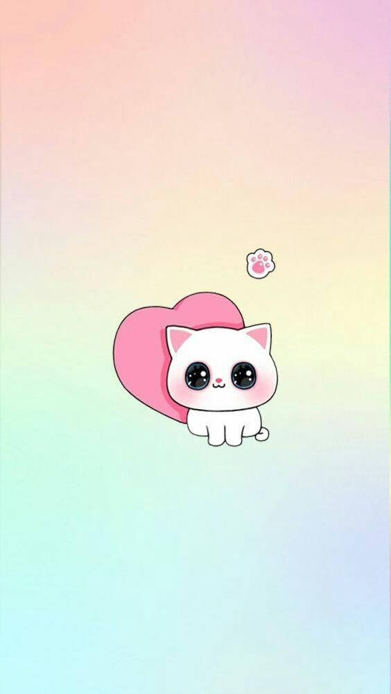 Kawaii sød pigekat med hjerte Wallpapers