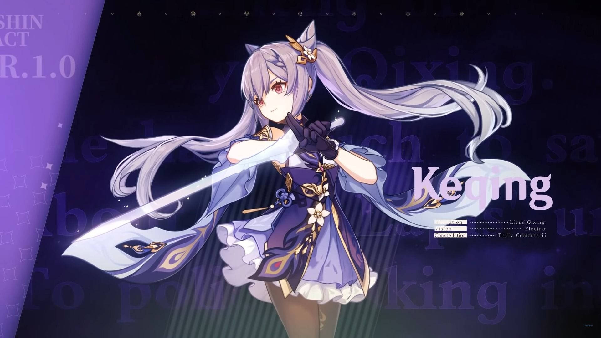 Keqing poserer i sit outfit fra computerspillet "Genshin Impact" Wallpapers