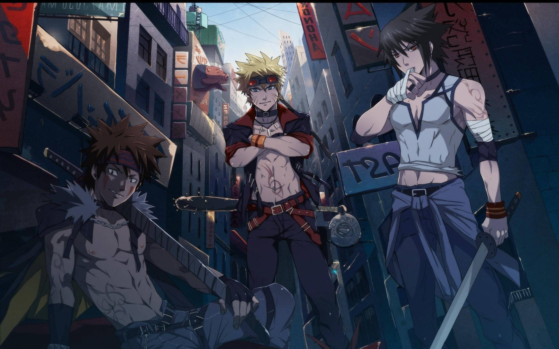 Kiba med Naruto og Sasuke Wallpapers