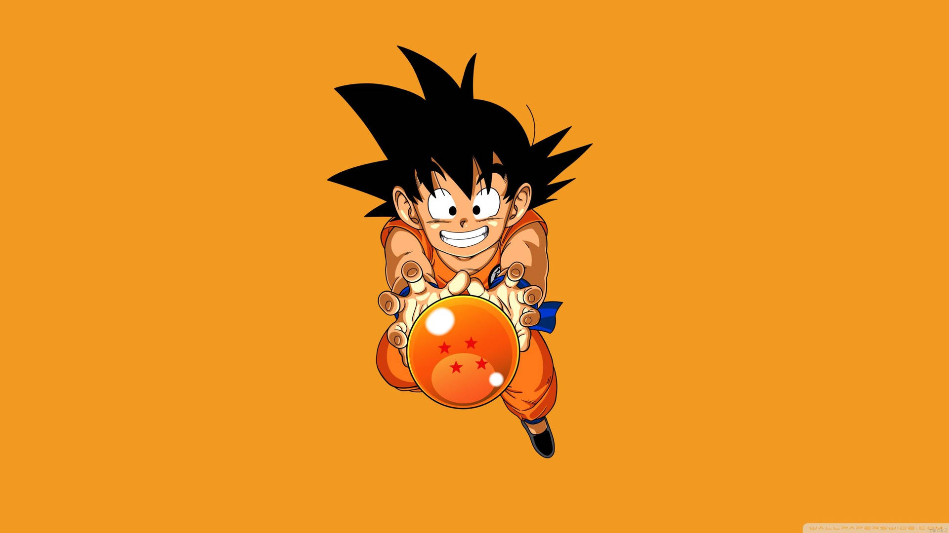Wallpaper af Kid Goku, der holder den 4-stjernede dragekugle. — Goku Wallpapers
