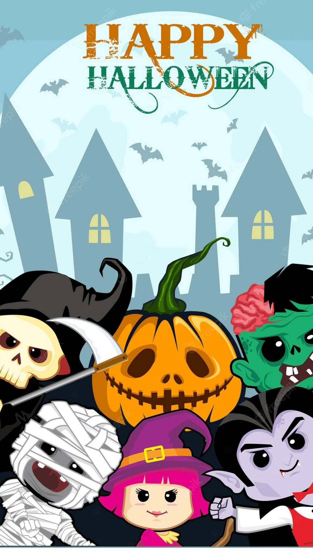 Kiggende tegneserie-Halloween-figurer Wallpapers