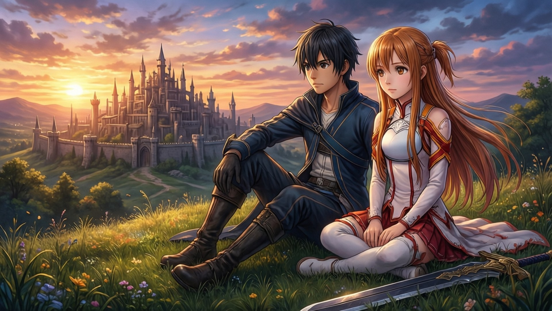 Kirito og Asunas fredfyldte øjeblik Wallpapers