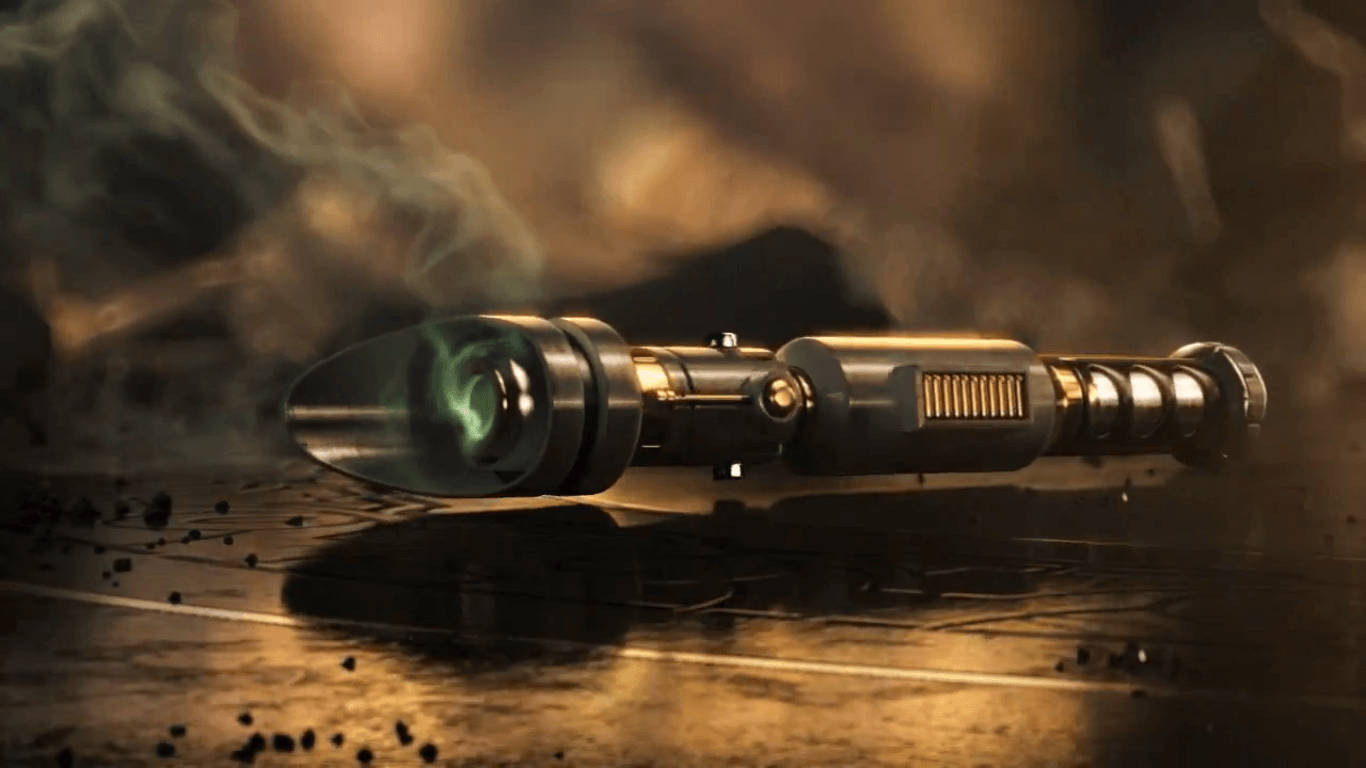 Star Wars-baggrundsbillede af et våben, der udleder røg på et bord — Star Wars Wallpapers