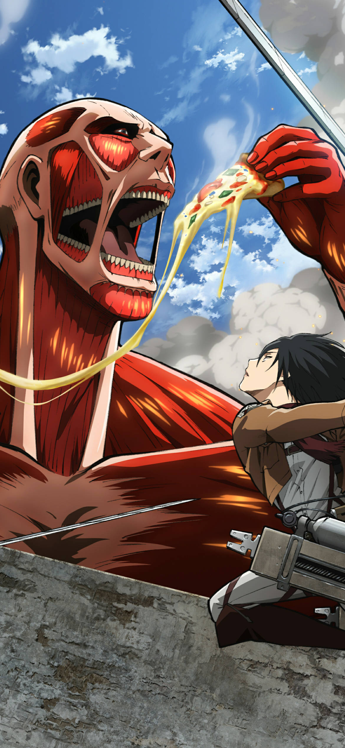Kæmpe Spiser Pizza Attack On Titan iPhone Wallpapers