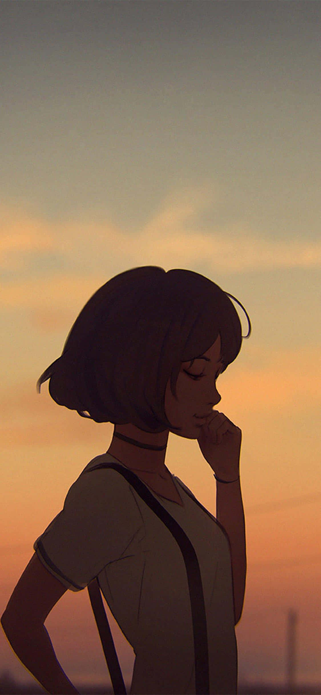 Koreansk animepige silhuet solnedgang Wallpapers