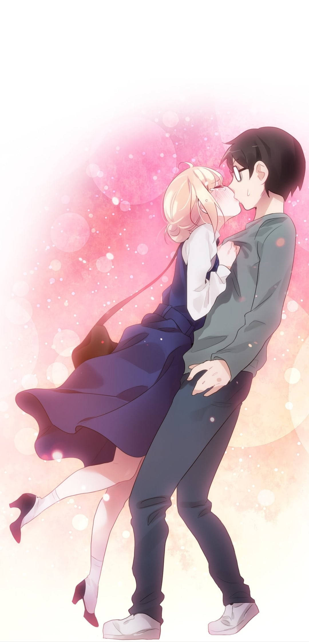 Kosei og Kaori animepar kysser Wallpapers