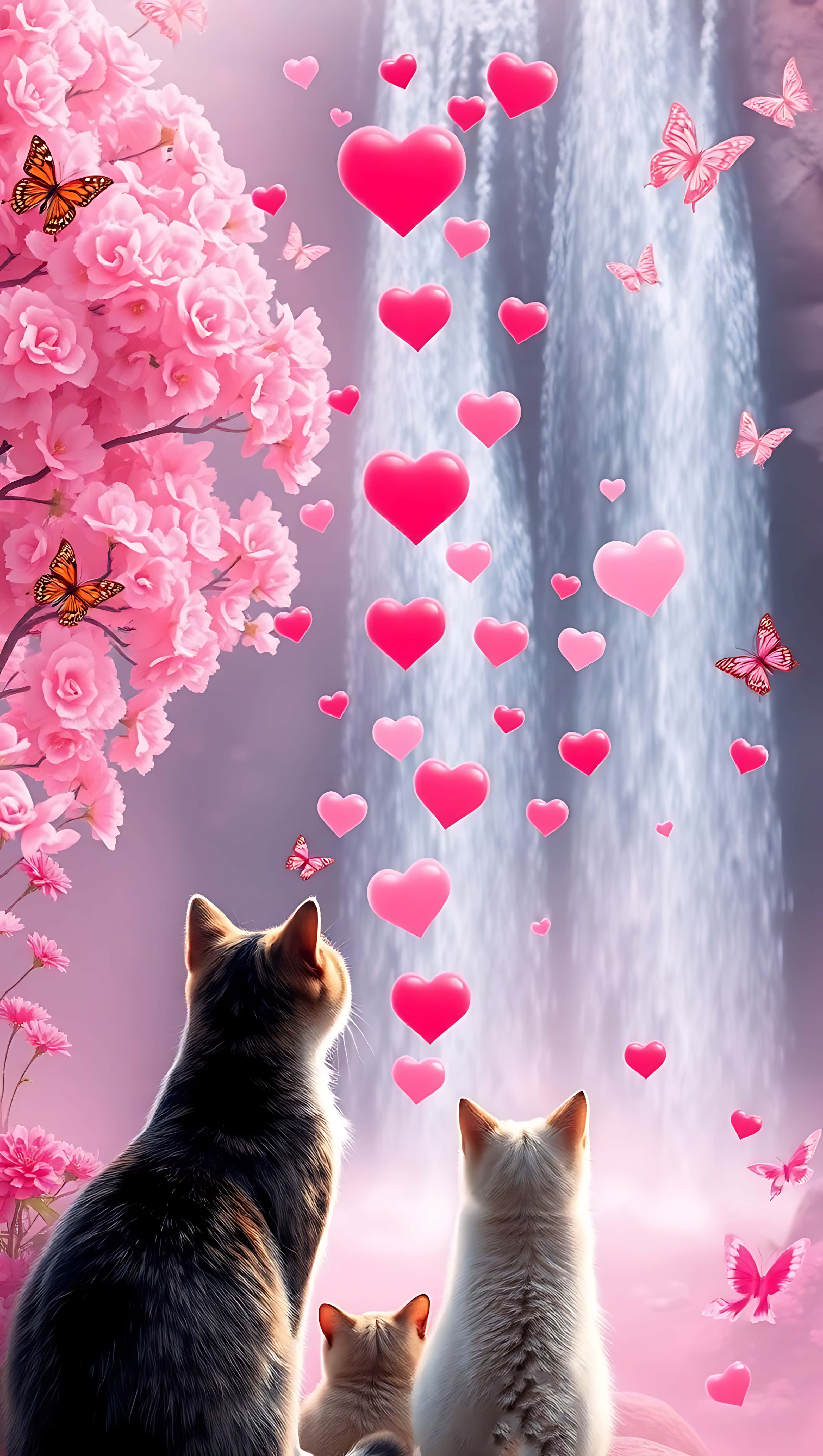 Kærlighedskaskader: Vandfald af hjerter, smartphone-baggrund Wallpapers