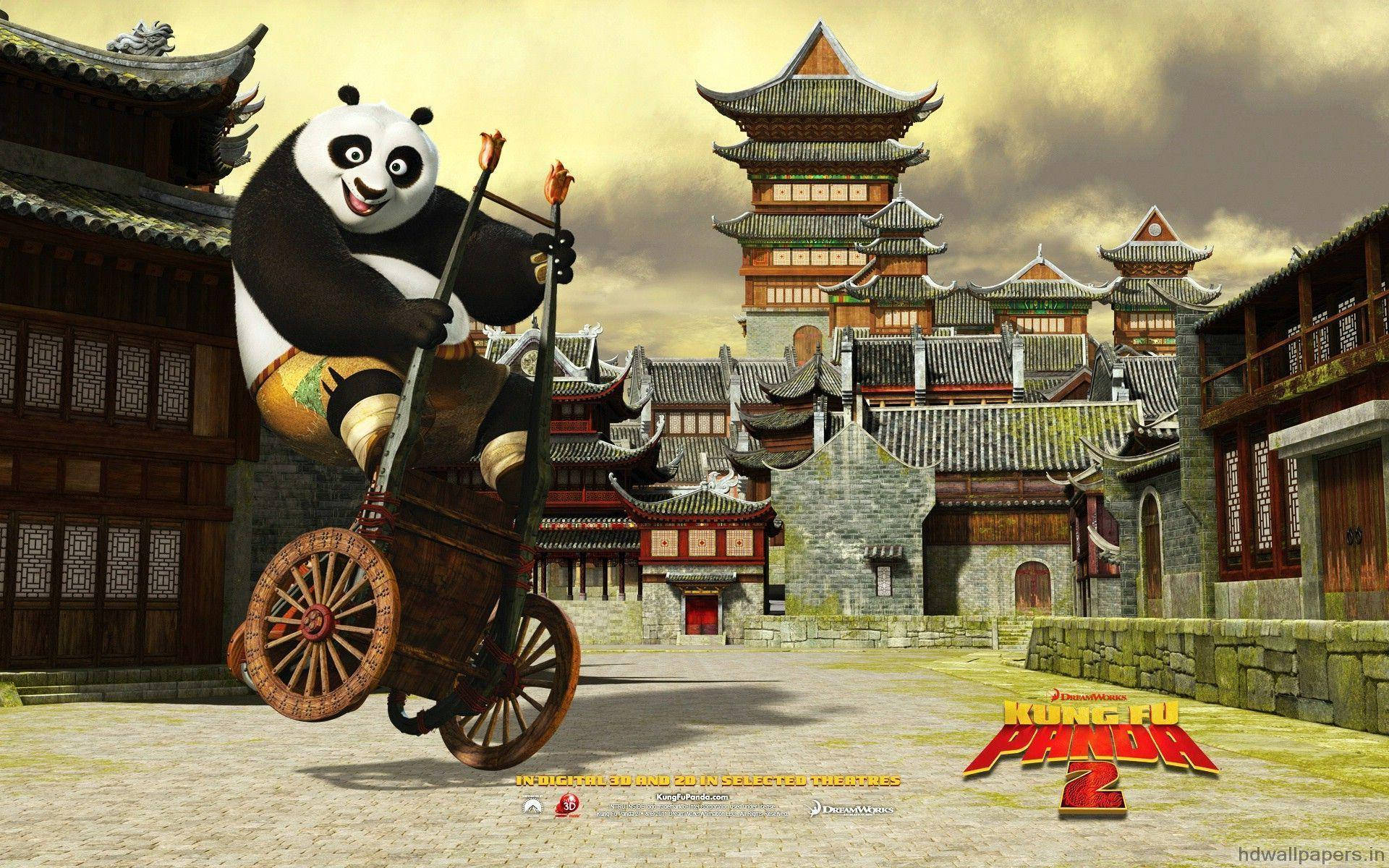 Kung Fu Panda glider rundt på en trillebør Wallpapers