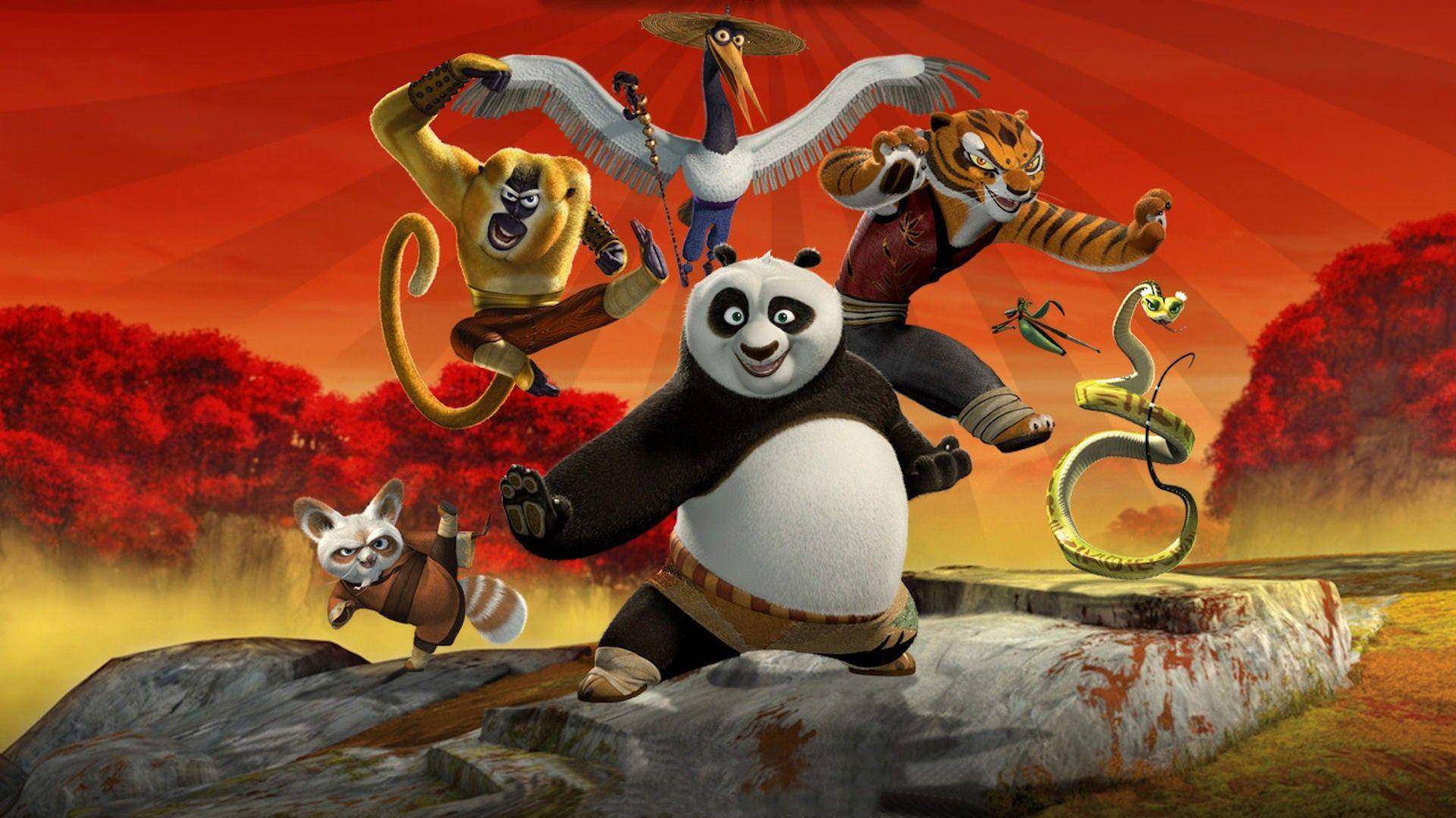 Kung Fu Panda og De Frække Fem poserer Wallpapers