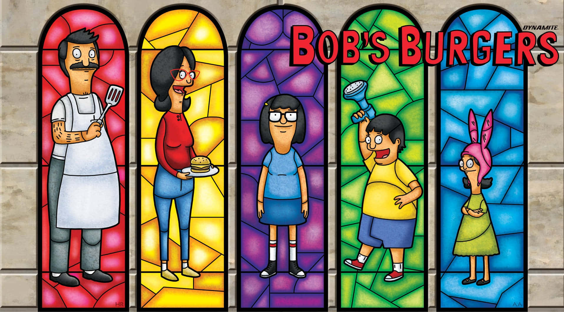 Kunstværk med farvet glasvindue fra Bob's Burgers baggrund Wallpapers