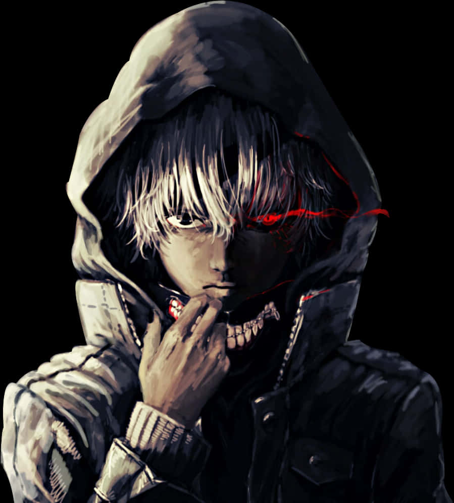 Kunstværk af Kaneki Ken med hætte som Ghoul Wallpapers