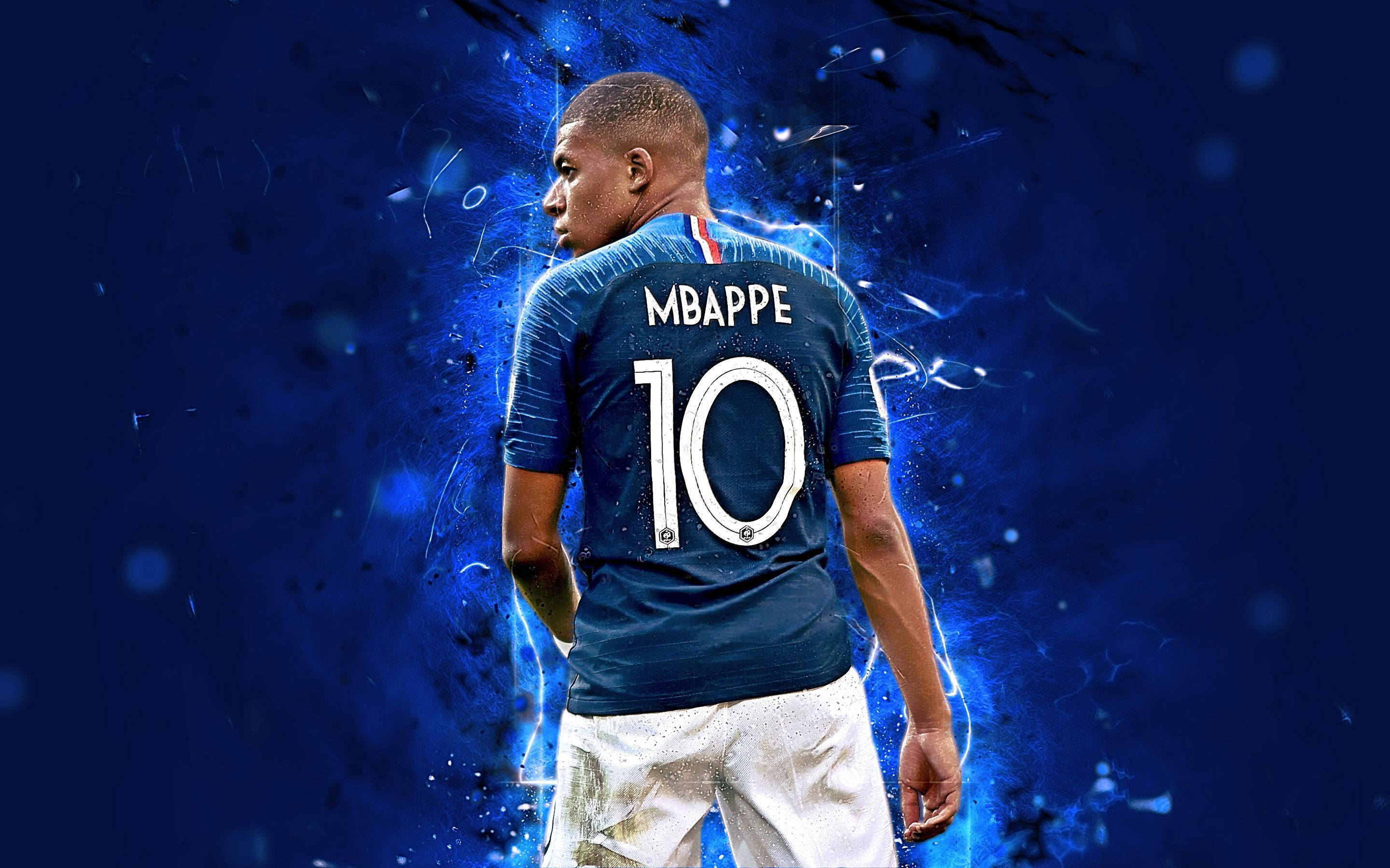 Kylian Mbappé Blå Trøje Nummer 10 4K Fanart Wallpapers
