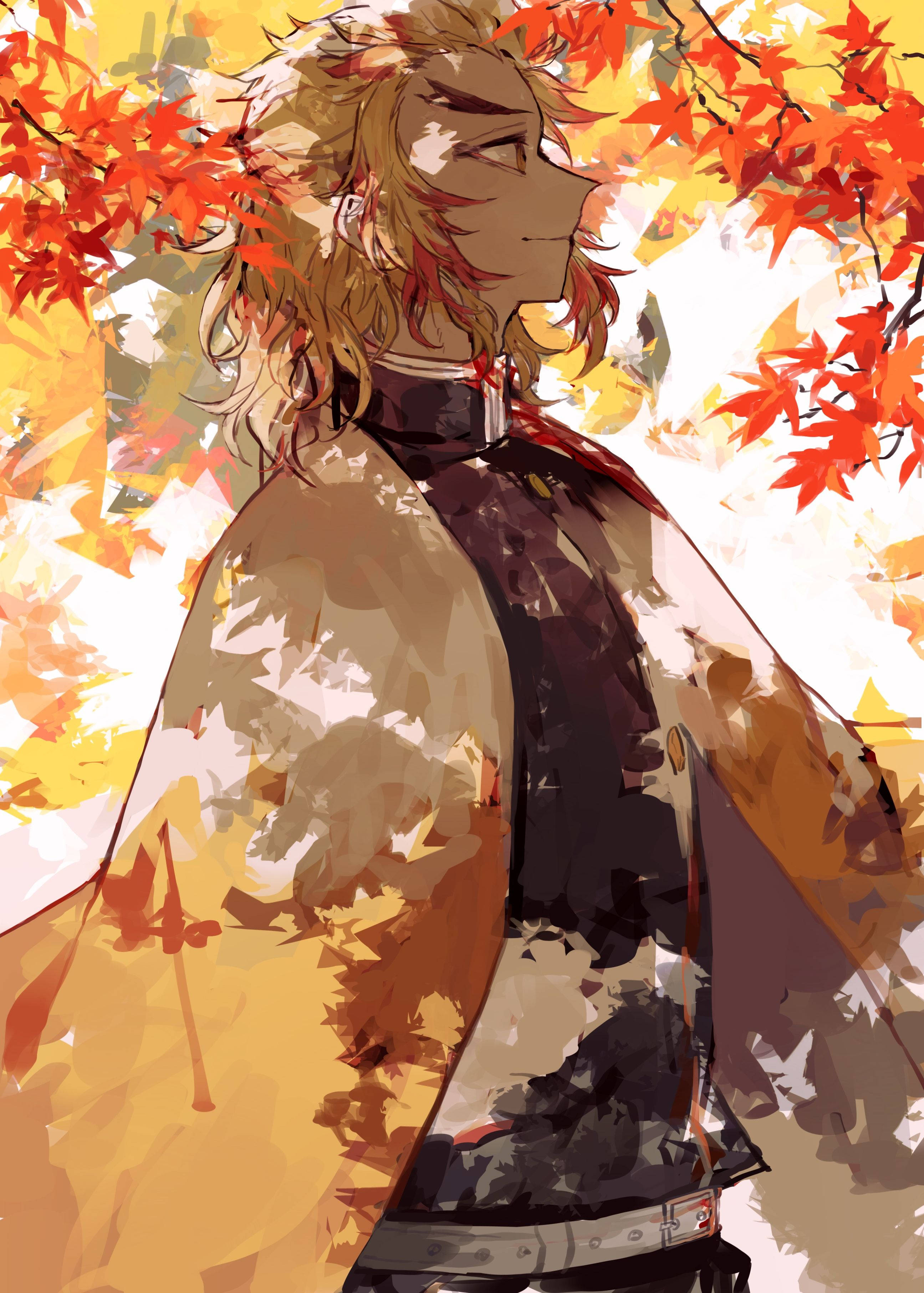 Kyojuro Rengoku omfavner årstidens skiften. Wallpapers